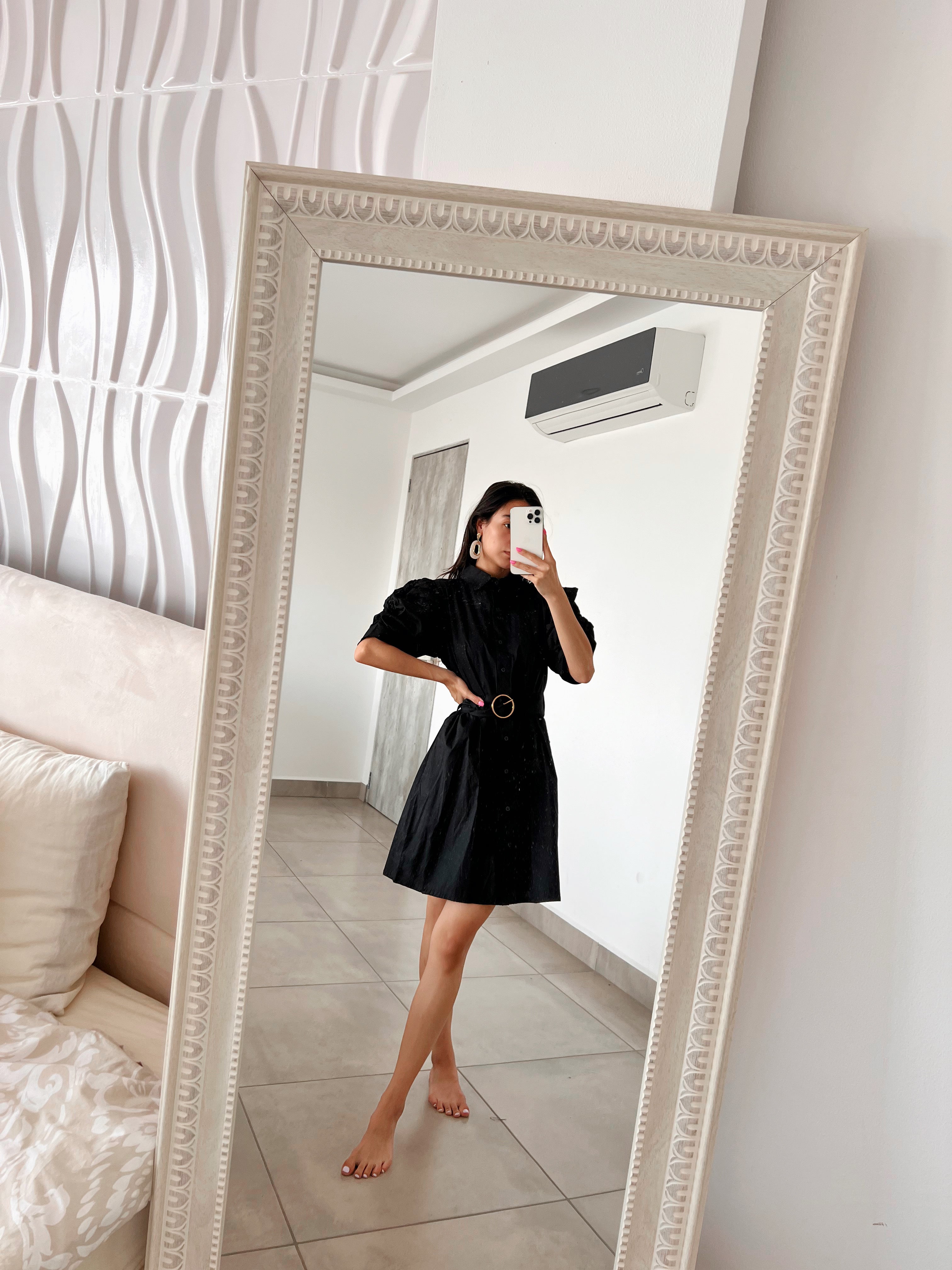 Julys Short Dress Cinced sleeve Black M/L