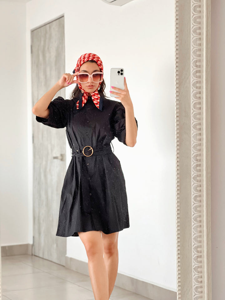Julys Short Dress Cinced sleeve Black M/L