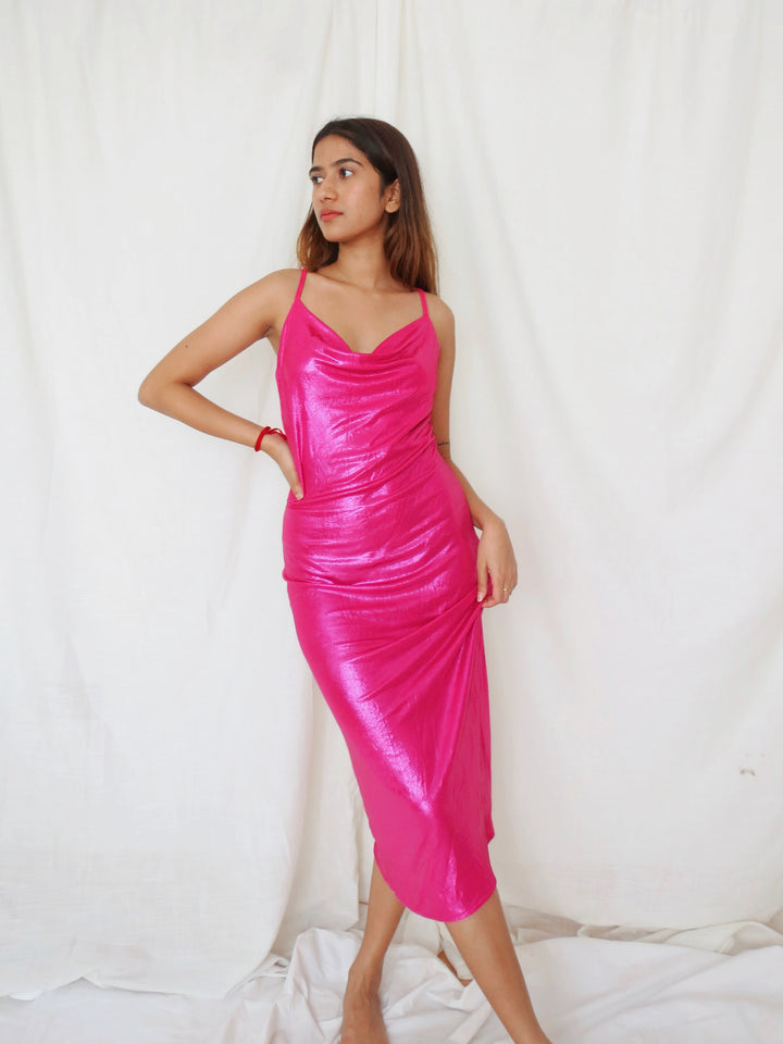 Mokara Dress Midi Pink Shiny Medium