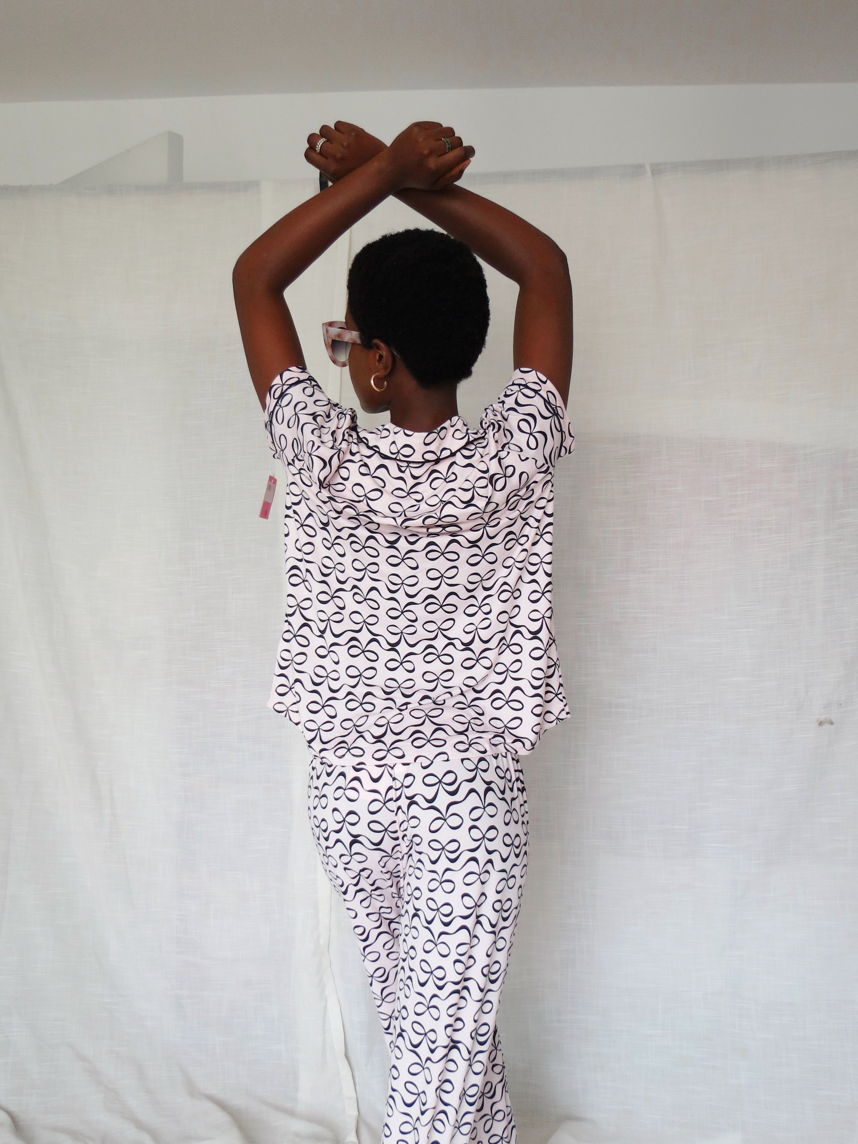 Kate spade blush pink black bows pants pajama set Medium