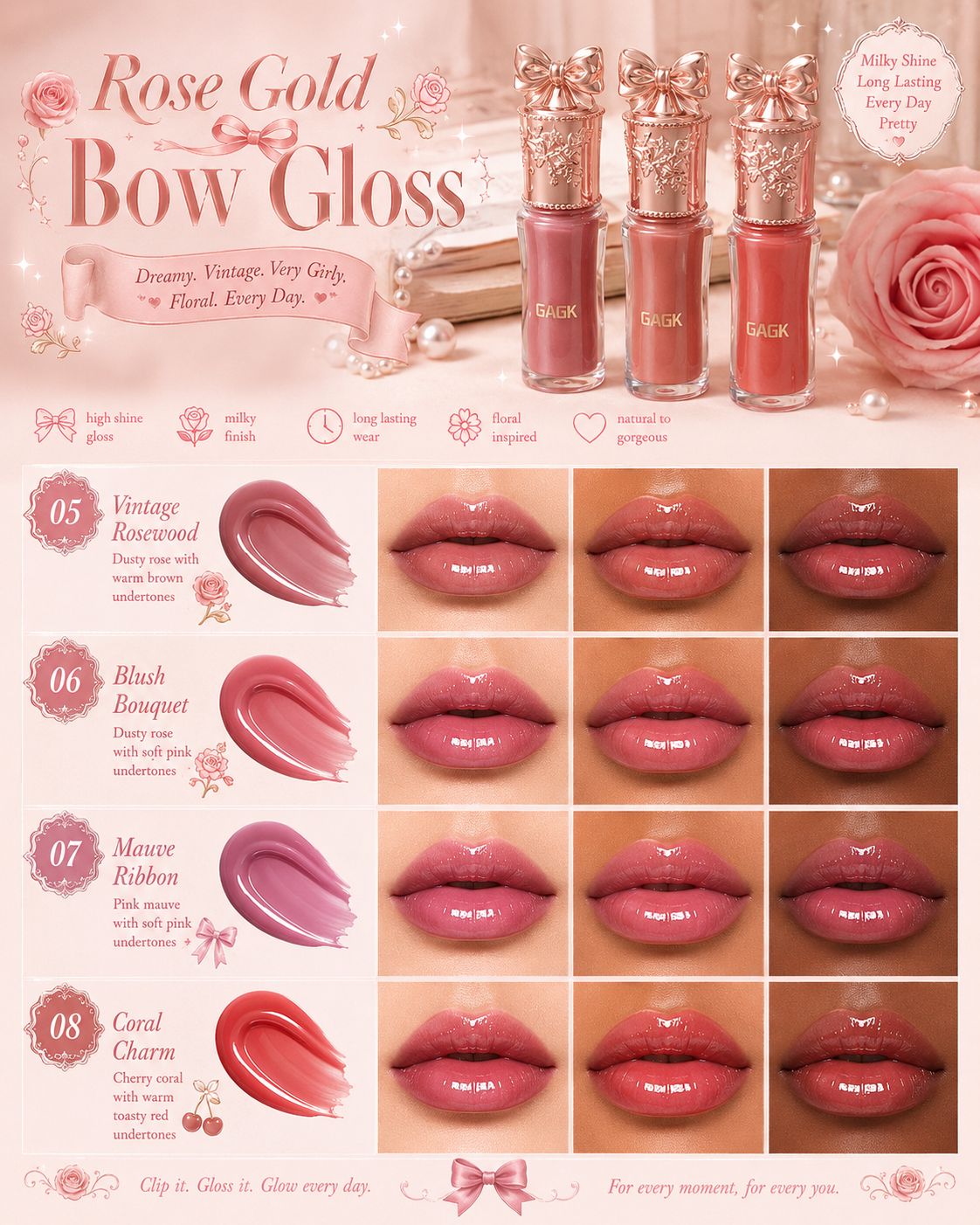 Rose Gold Bow Lipgloss