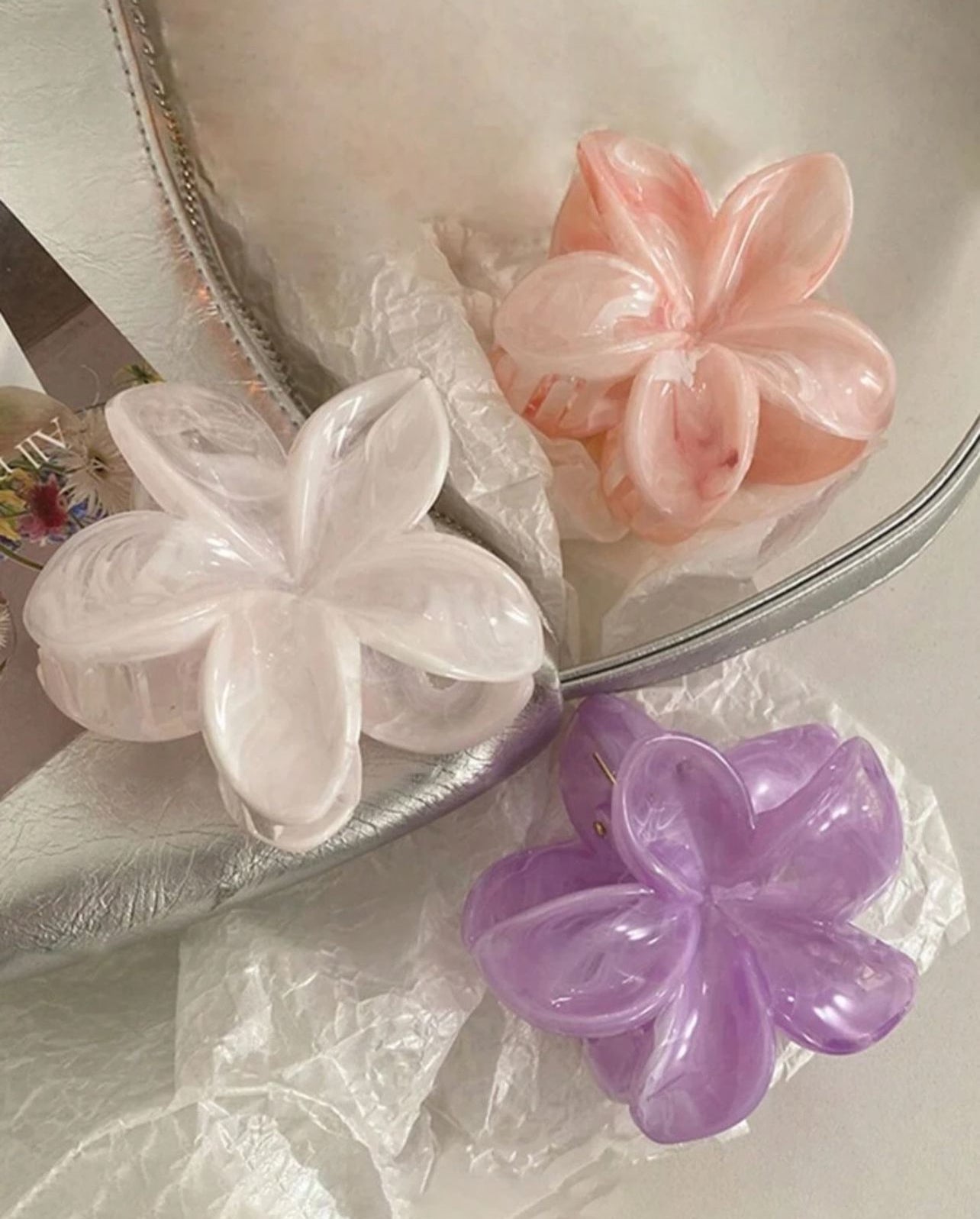 Floral Marble Hair Clips