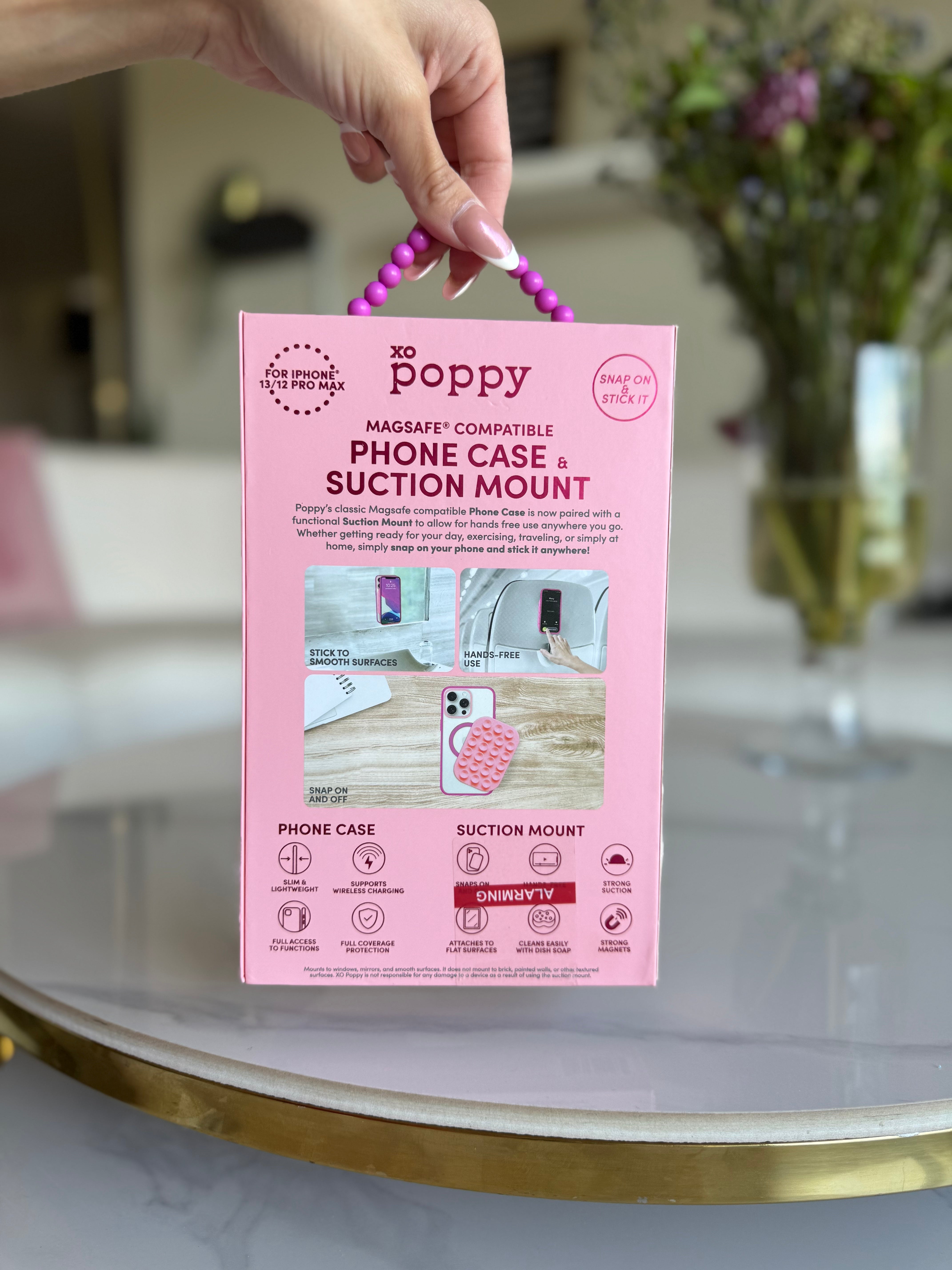 Xo Poppy IPhone 13/12 Pro Max Case & Suction Mount Pink