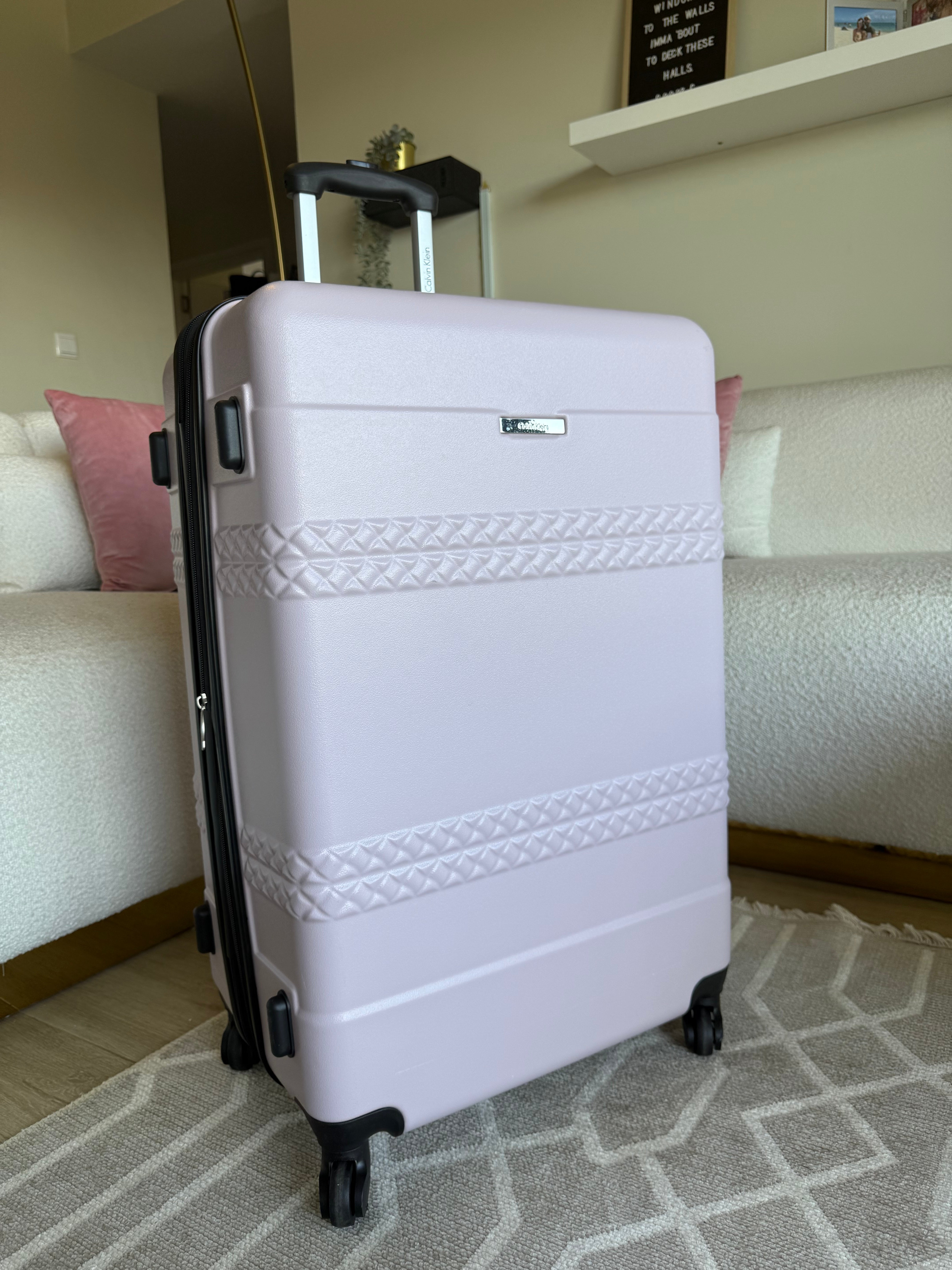 Calvin Klein Checked Suitcase Landing Hard