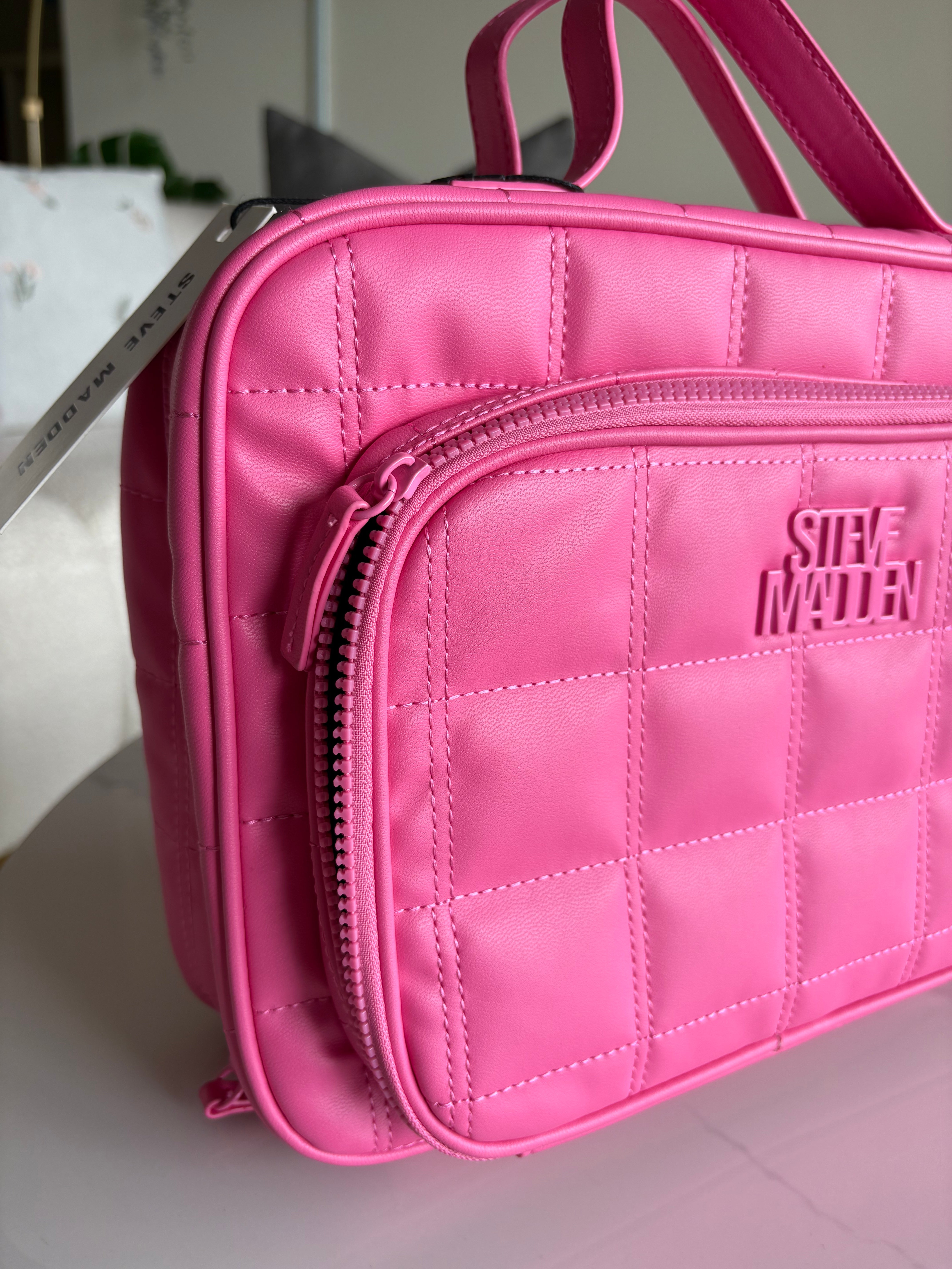 Steve Madden Hot Pink Quilted Weekender Cosmetic Case