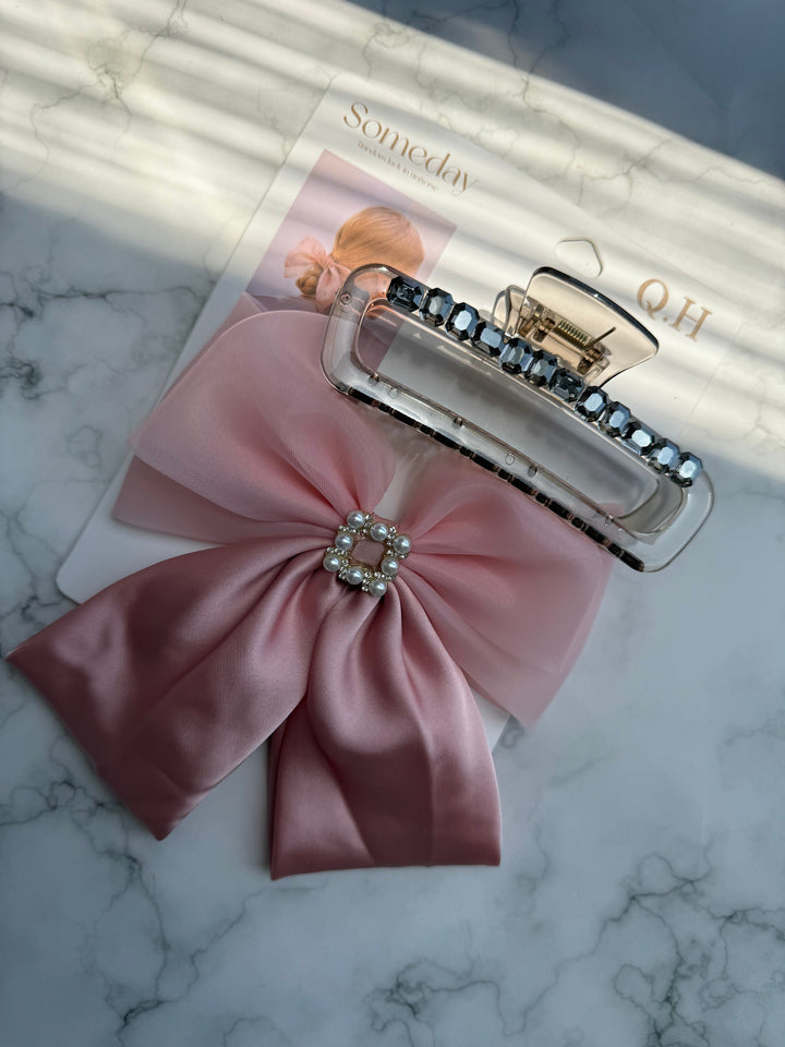 Acrylic Claw Clip and Pink Bow Clip Set