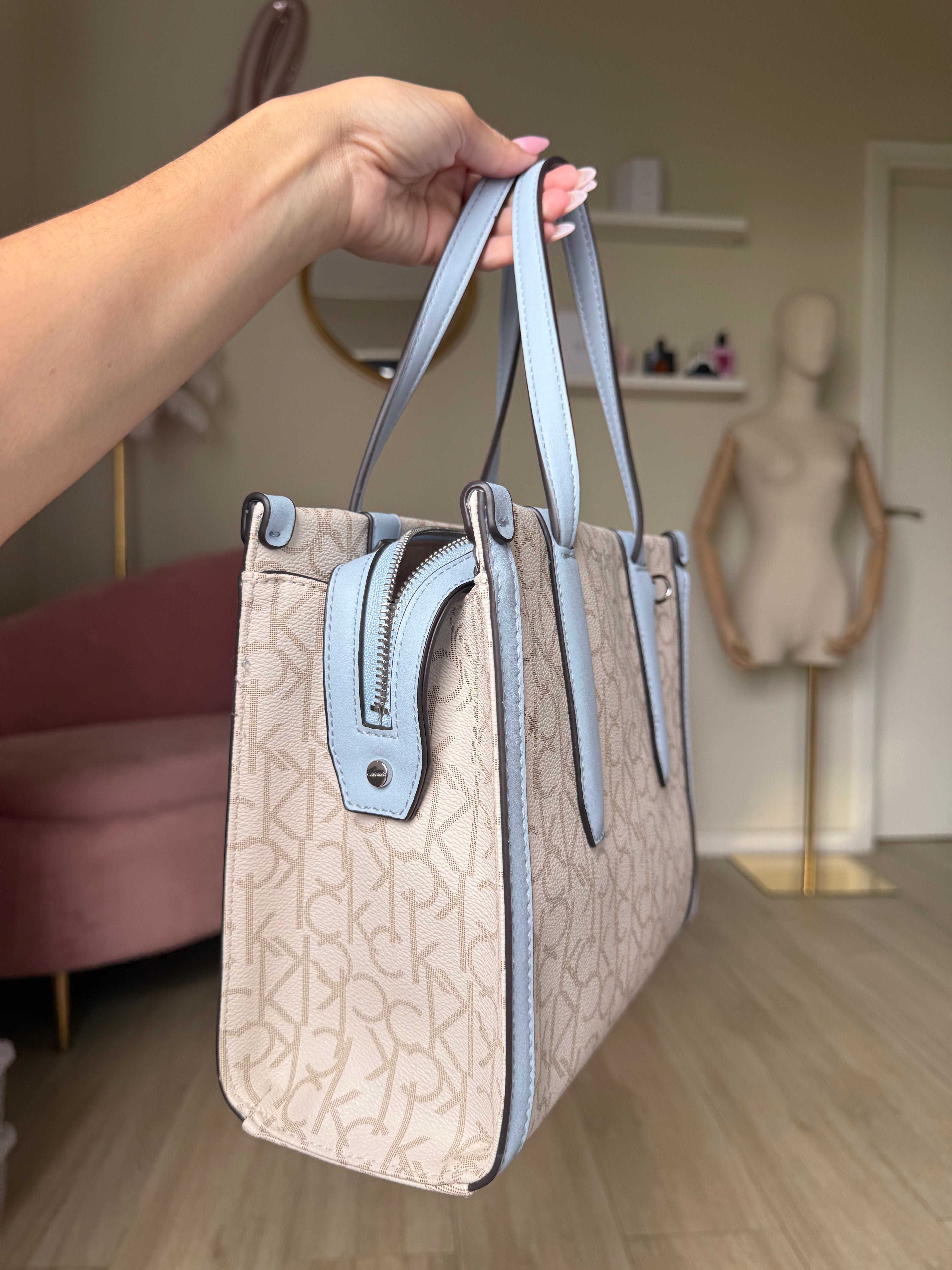 Calvin Klein Blue & White Tote with Coin Purse