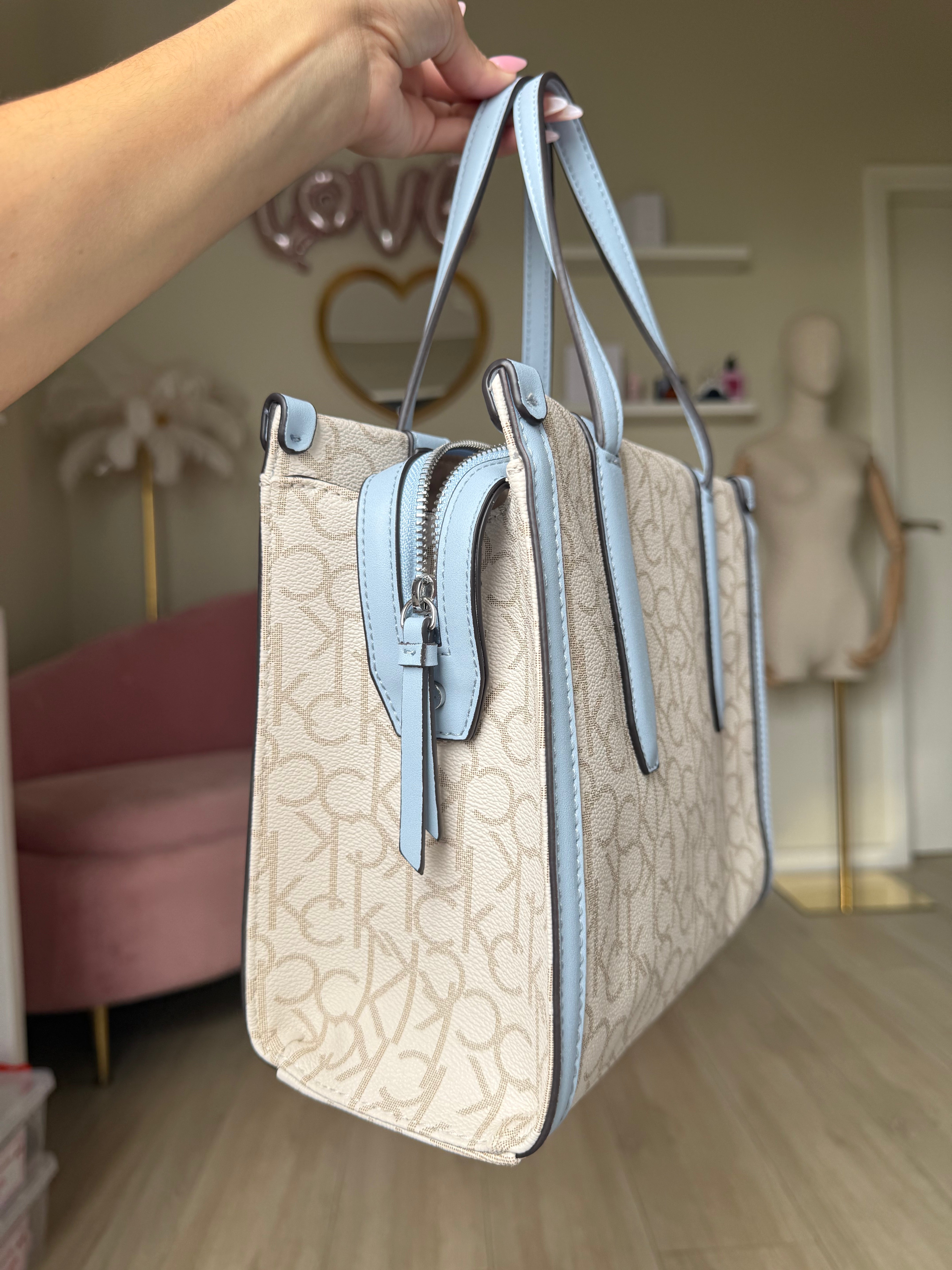 Calvin Klein Blue & White Tote with Coin Purse