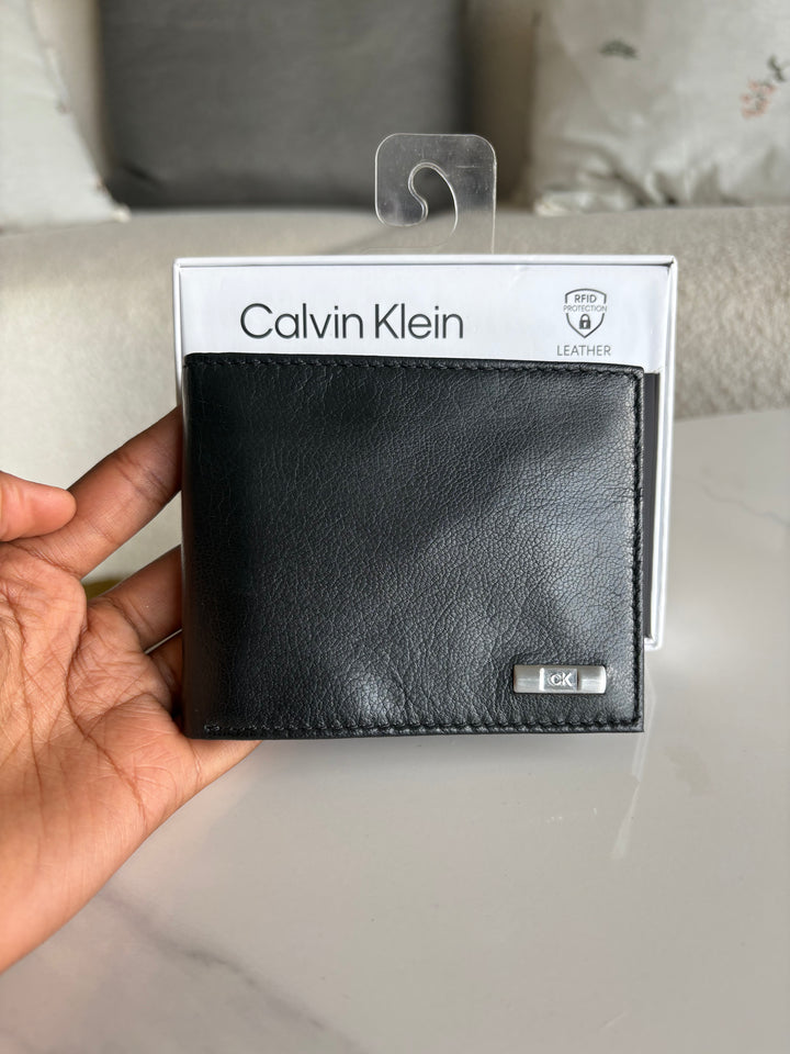 Calvin Klein Black Leather Wallet CK plate logo