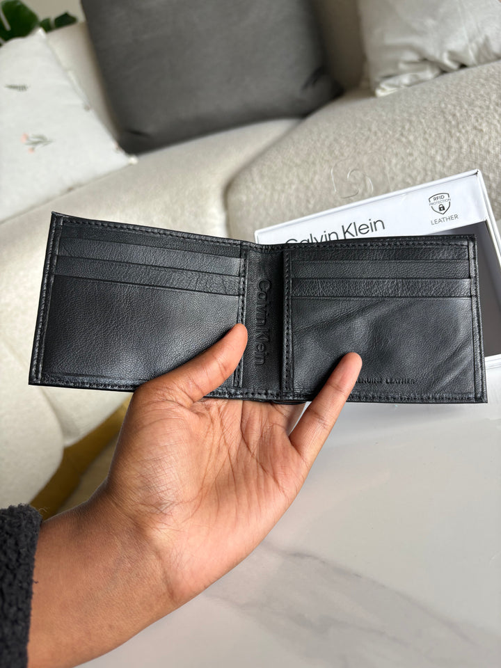 Calvin Klein Black Leather Wallet CK plate logo