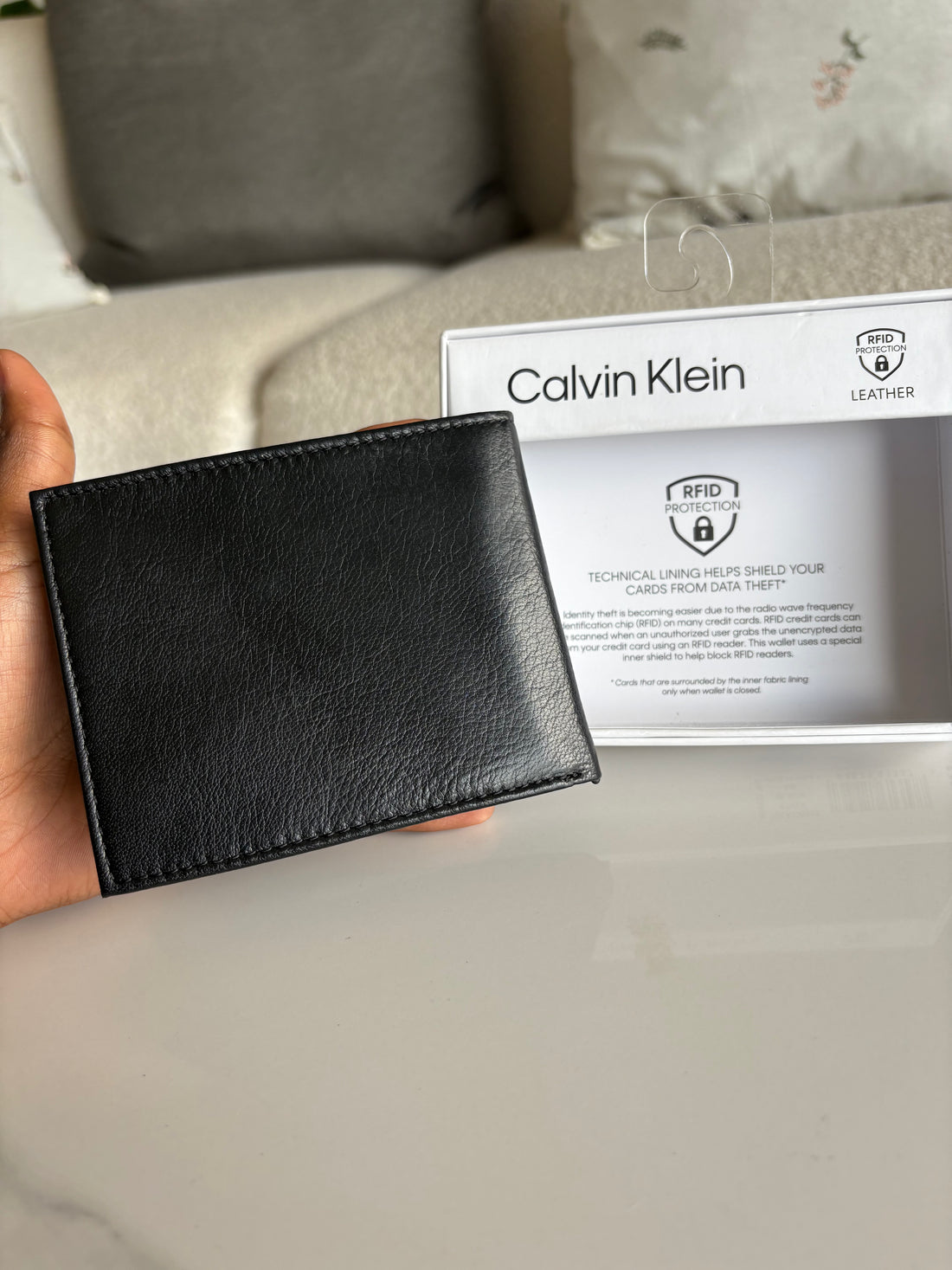 Calvin Klein Black Leather Wallet CK plate logo