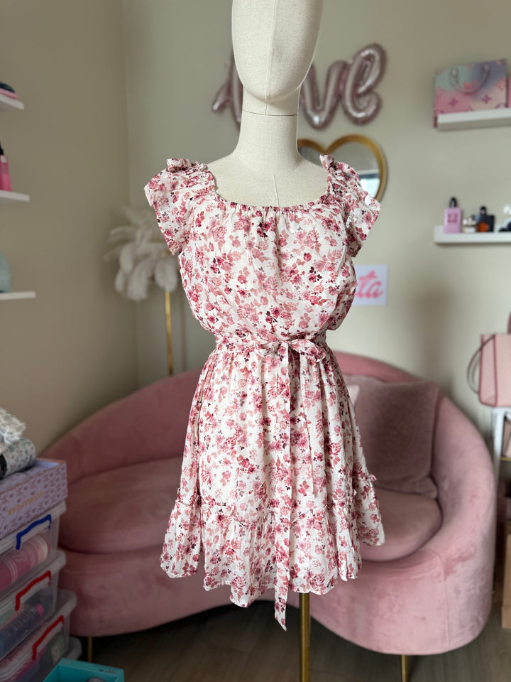 Trixxie Dress Short Cream & Purple Flowers Small/ Medium