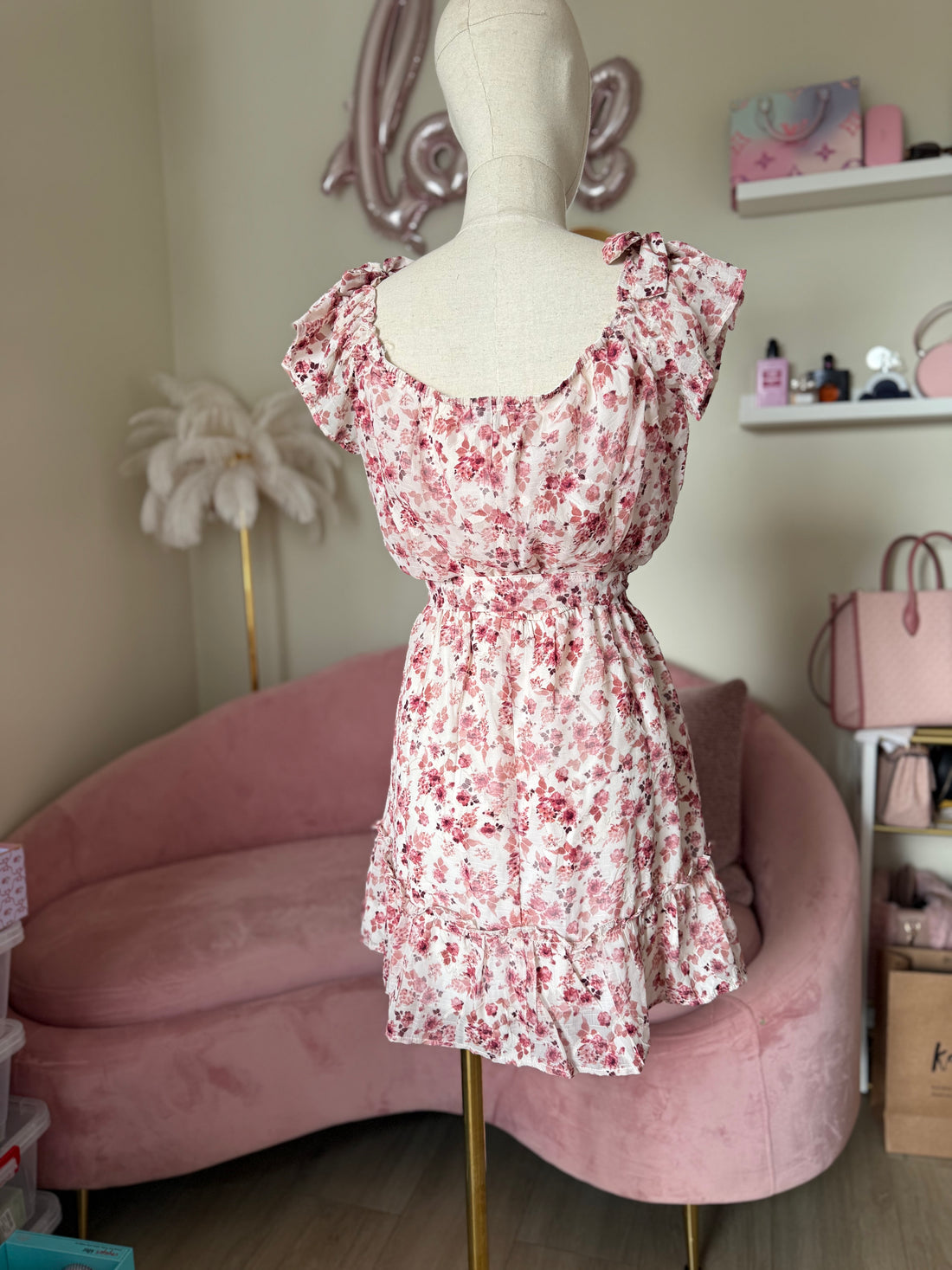 Trixxie Dress Short Cream & Purple Flowers Small/ Medium