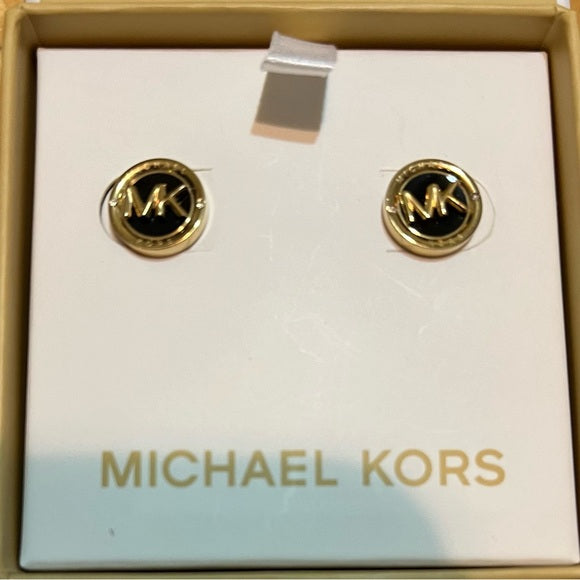 MK Earrings black & gold stud
