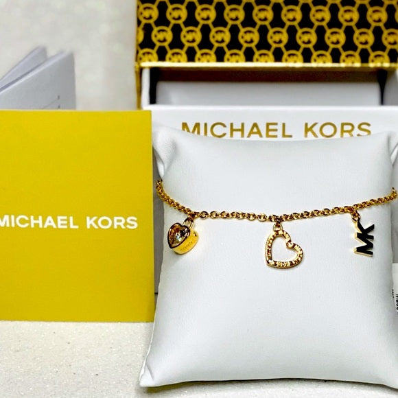 MK Bracelet & Earrings gold heart set