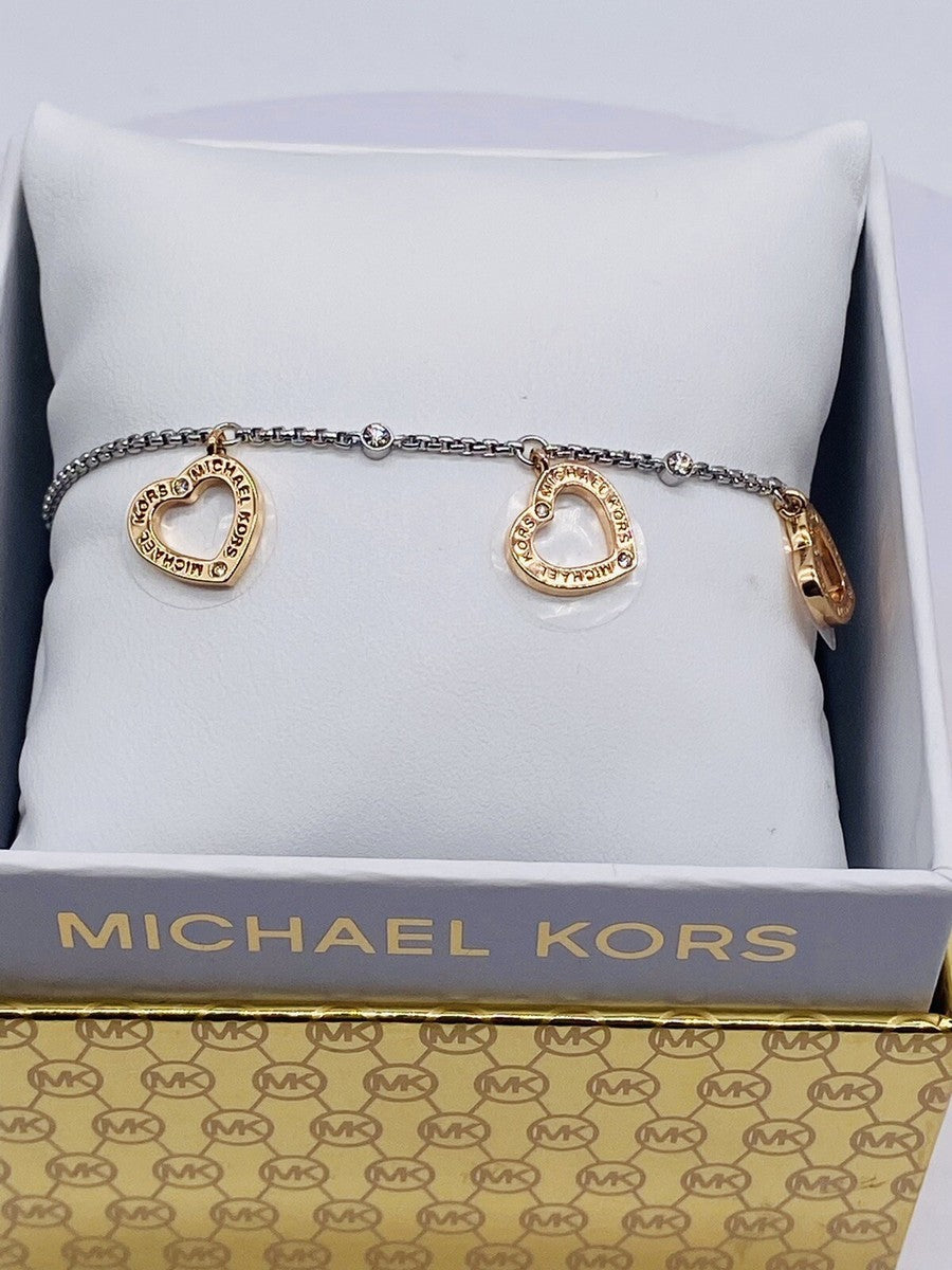 MK Bracelet Silver & Rose Gold Hearts