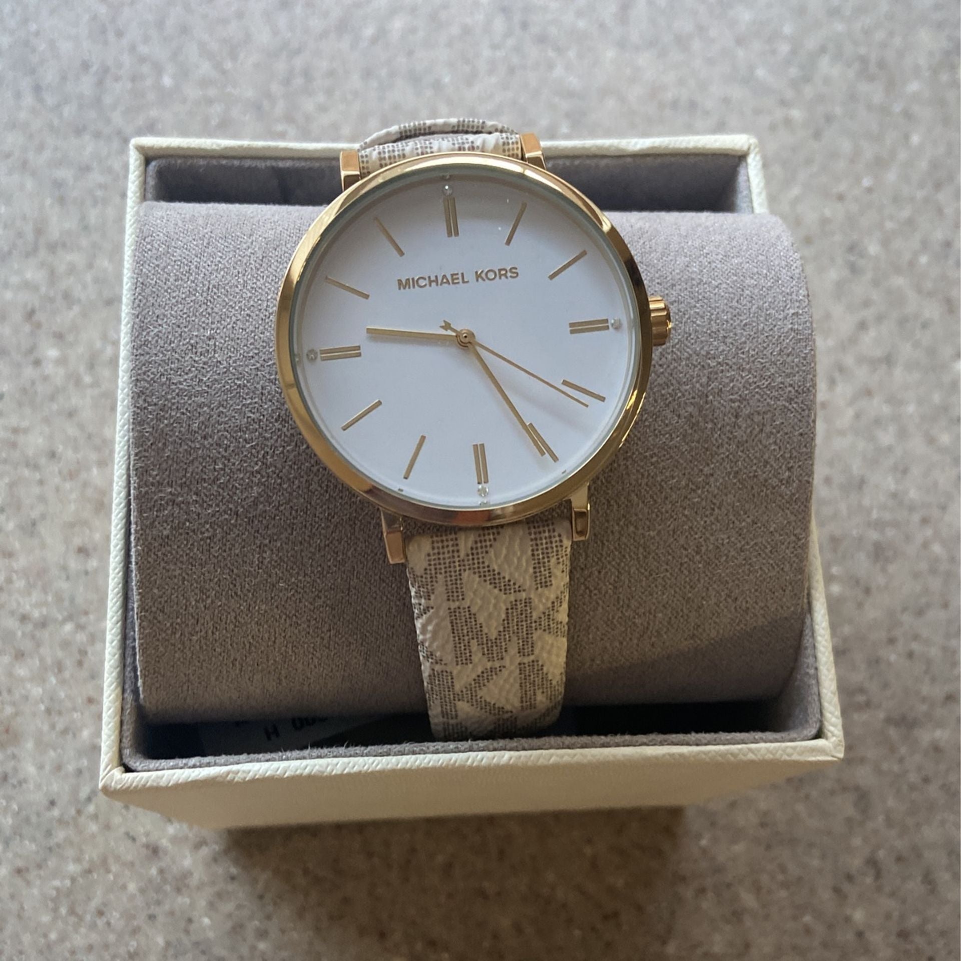 MK Watch White Faux Leather Strap