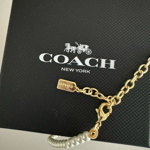 Coach Necklace Pearl White C Heart Logo