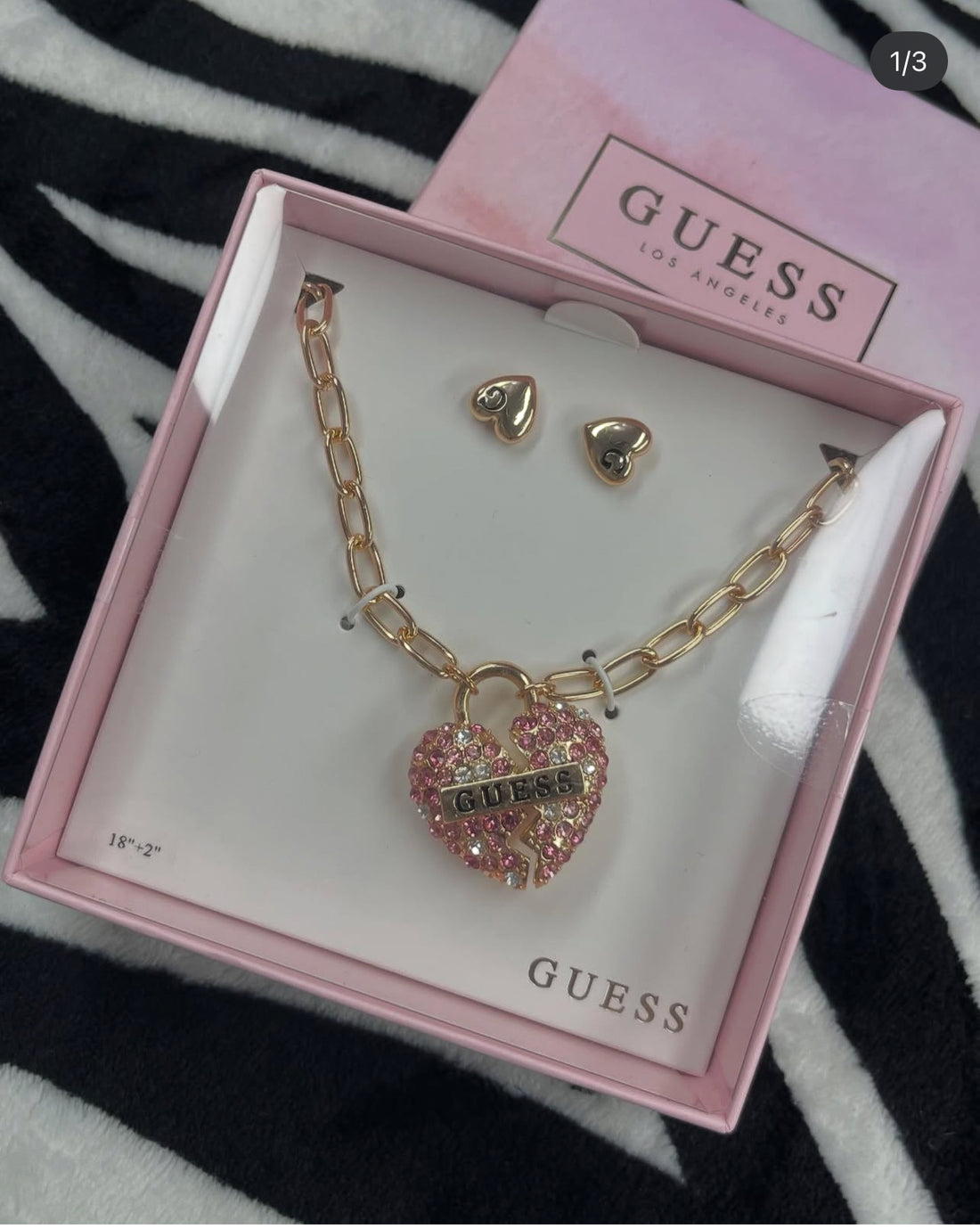 Guess Necklace & Earring Set Bling Heart