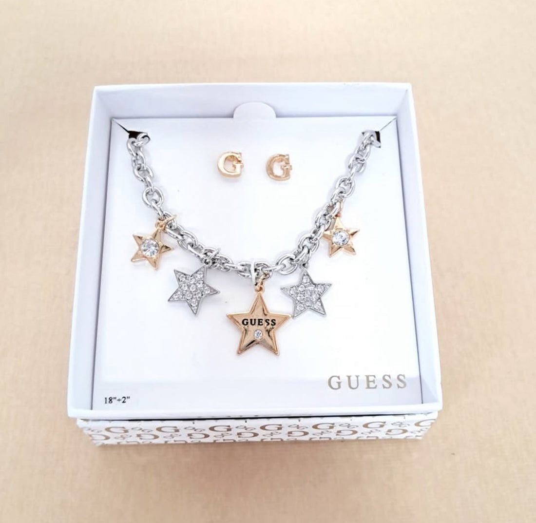 Guess Necklace & Earring Set Stars
