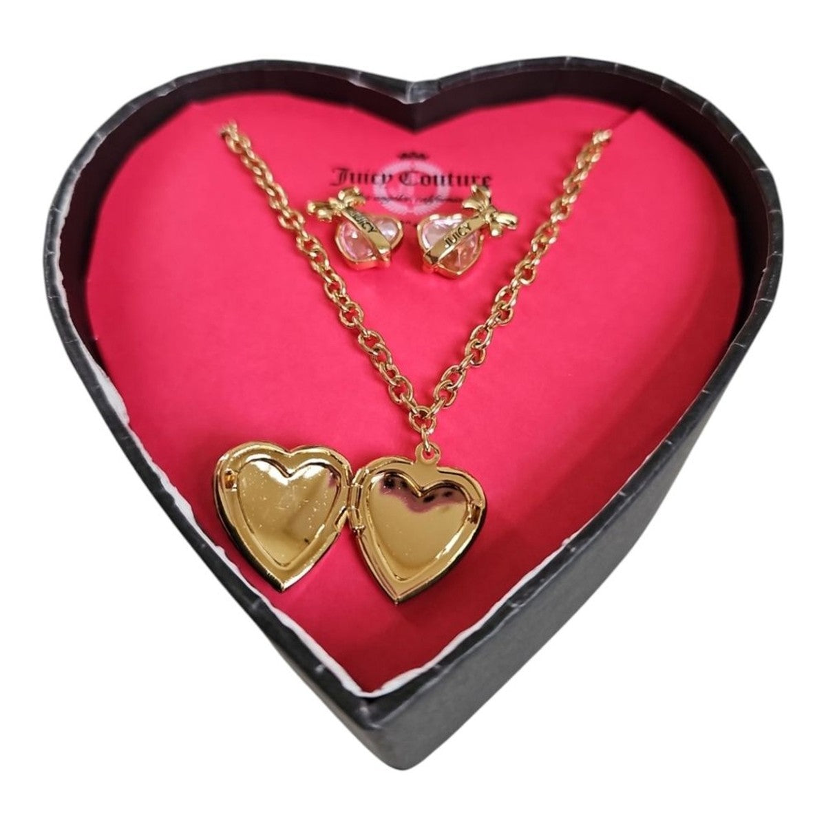 Juicy Necklace & Earring Set Pink Heart Locket