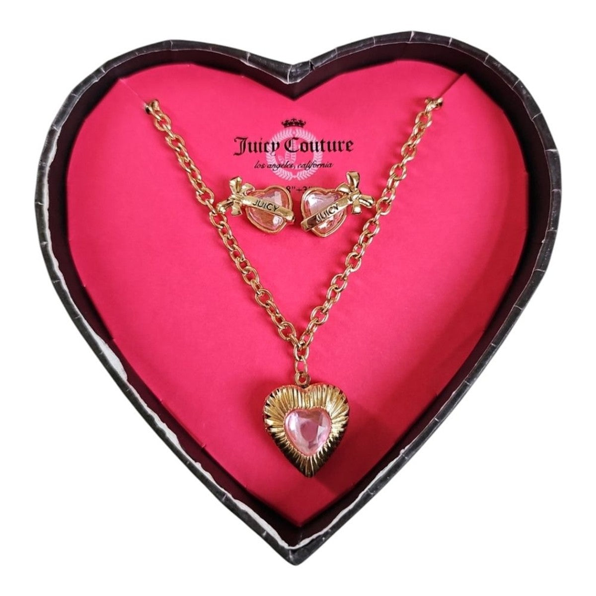 Juicy Necklace & Earring Set Pink Heart Locket