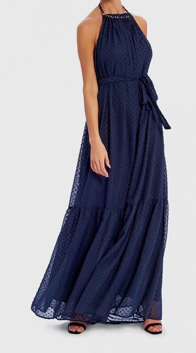 Pretty Garden Dress Long Halter Navy Blue Medium