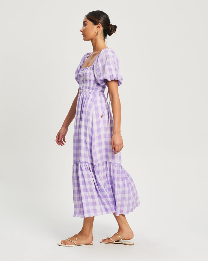 Erivel Dress Long Plaid Purple Free Size