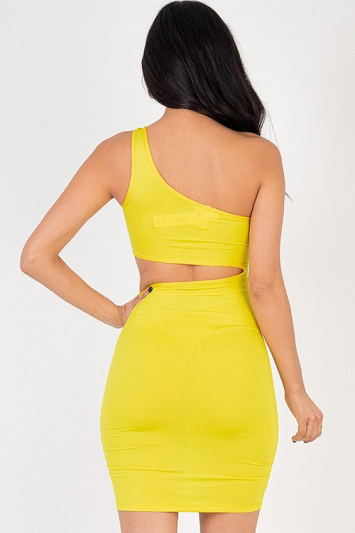 Mokara Dress Short Bodycon Yellow Free Size