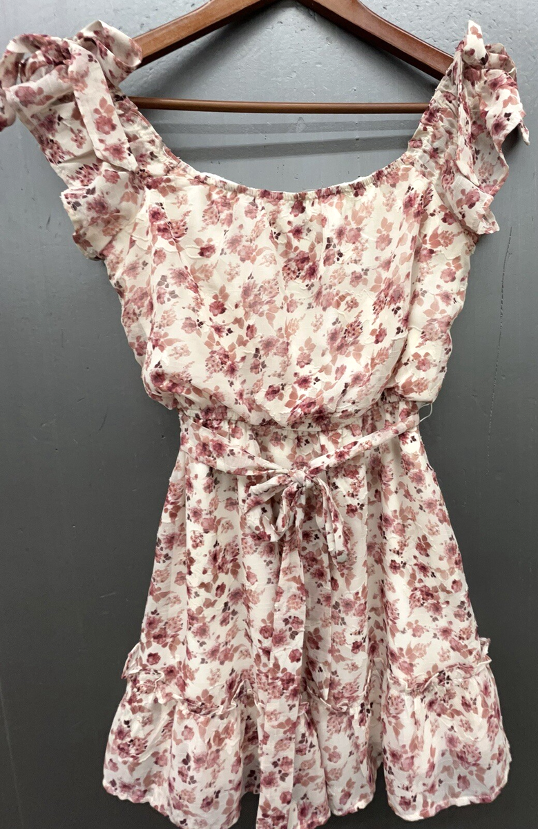 Trixxie Dress Short Cream & Purple Flowers Small/ Medium