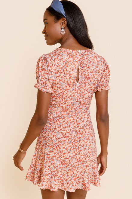 Franchescas Dress Short Orange Pink Flowers M/L