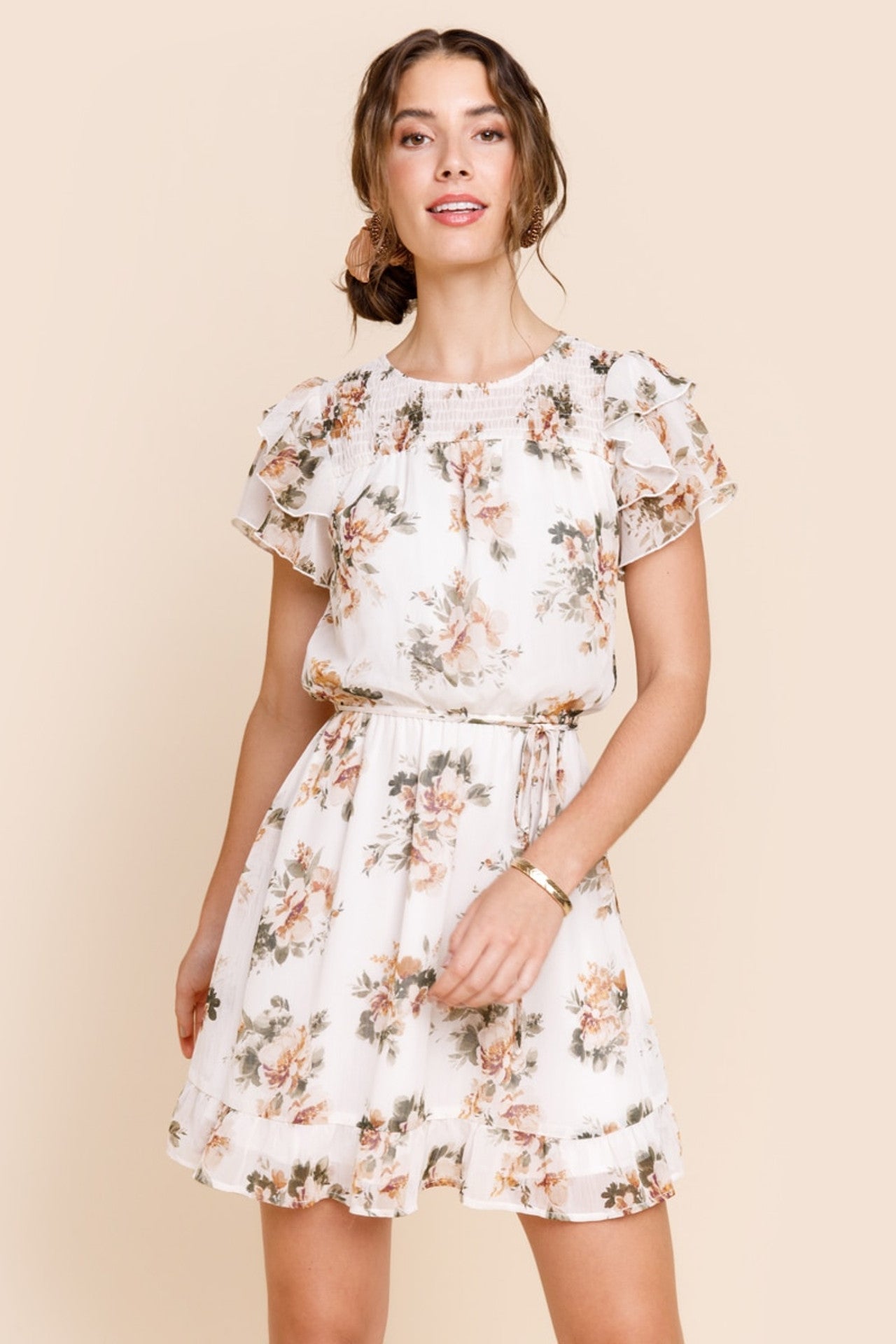 Trixxie Dress Short Floral Brown Medium