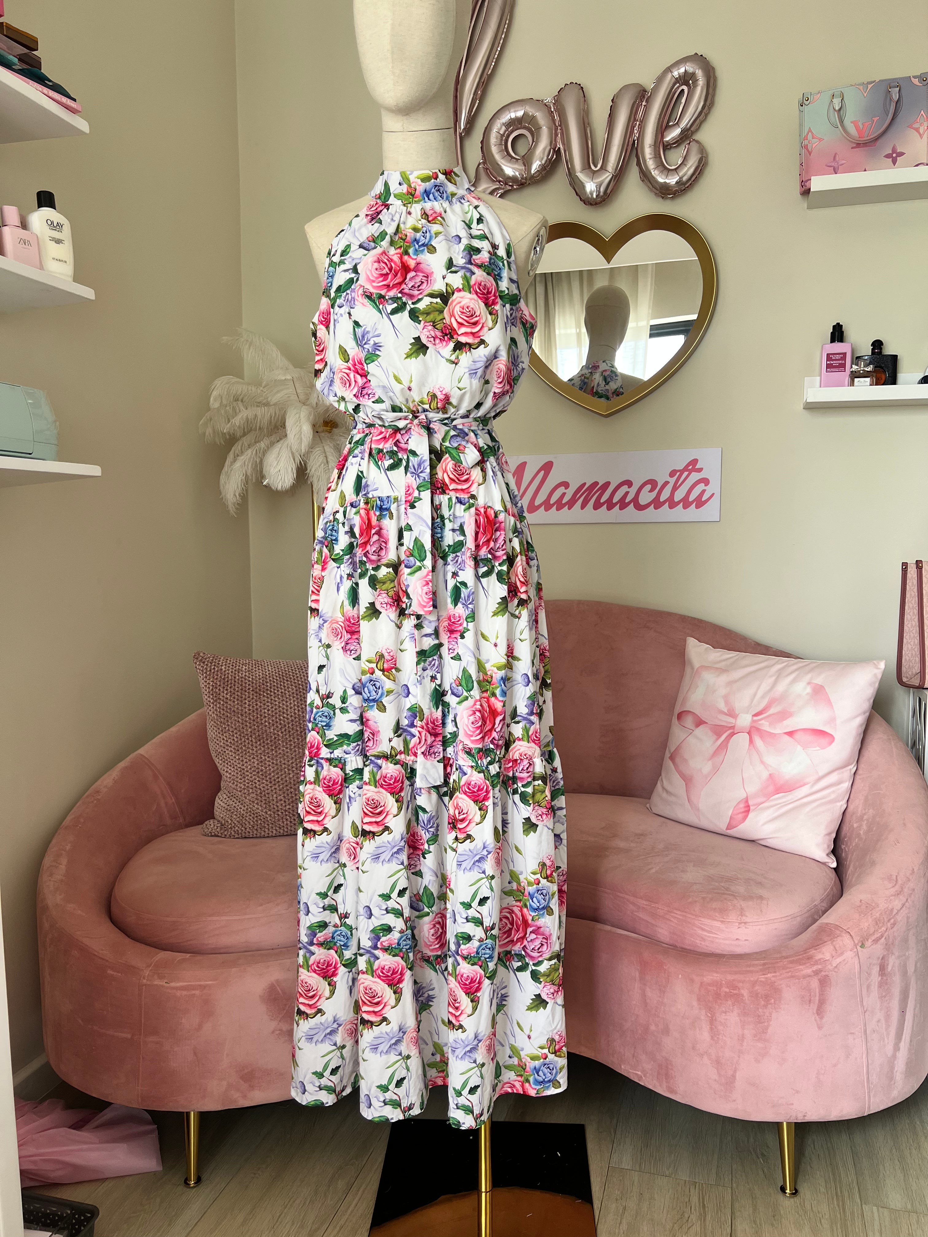 Erivel Dress Long Roses Pink Small