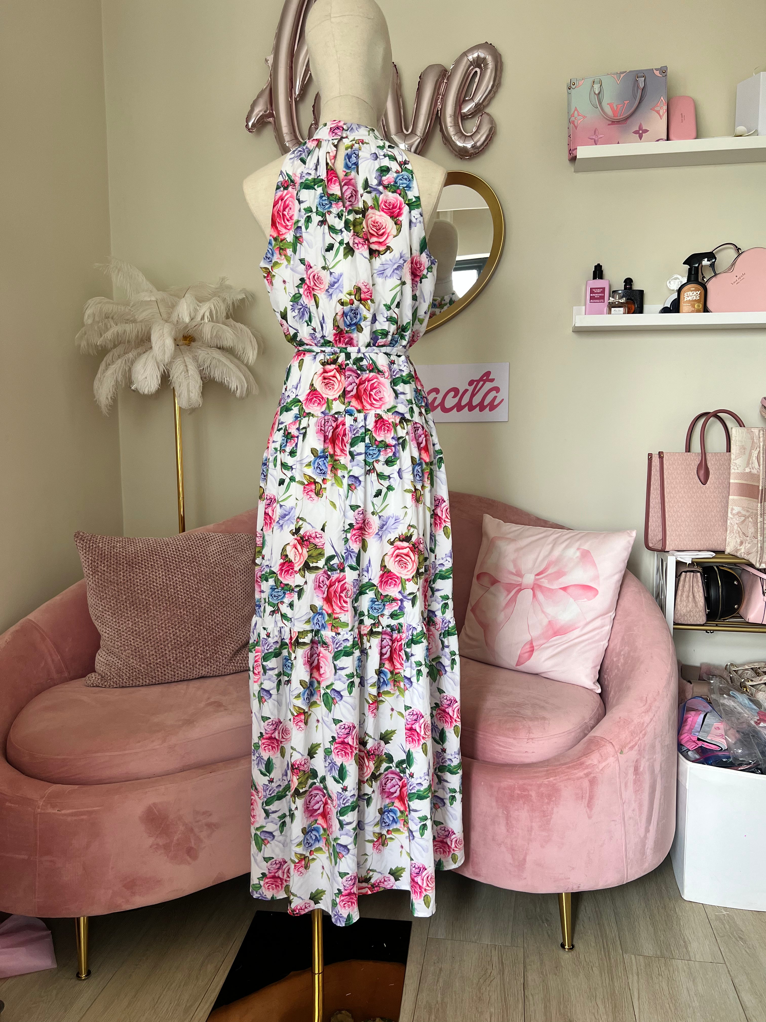 Erivel Dress Long Roses Pink Small