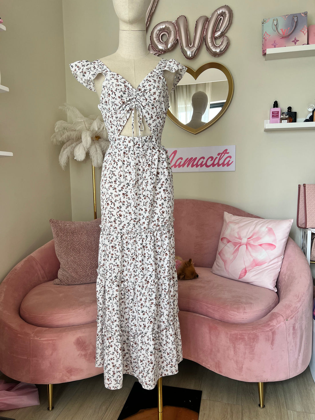 Baili Dress Long Floral White Medium