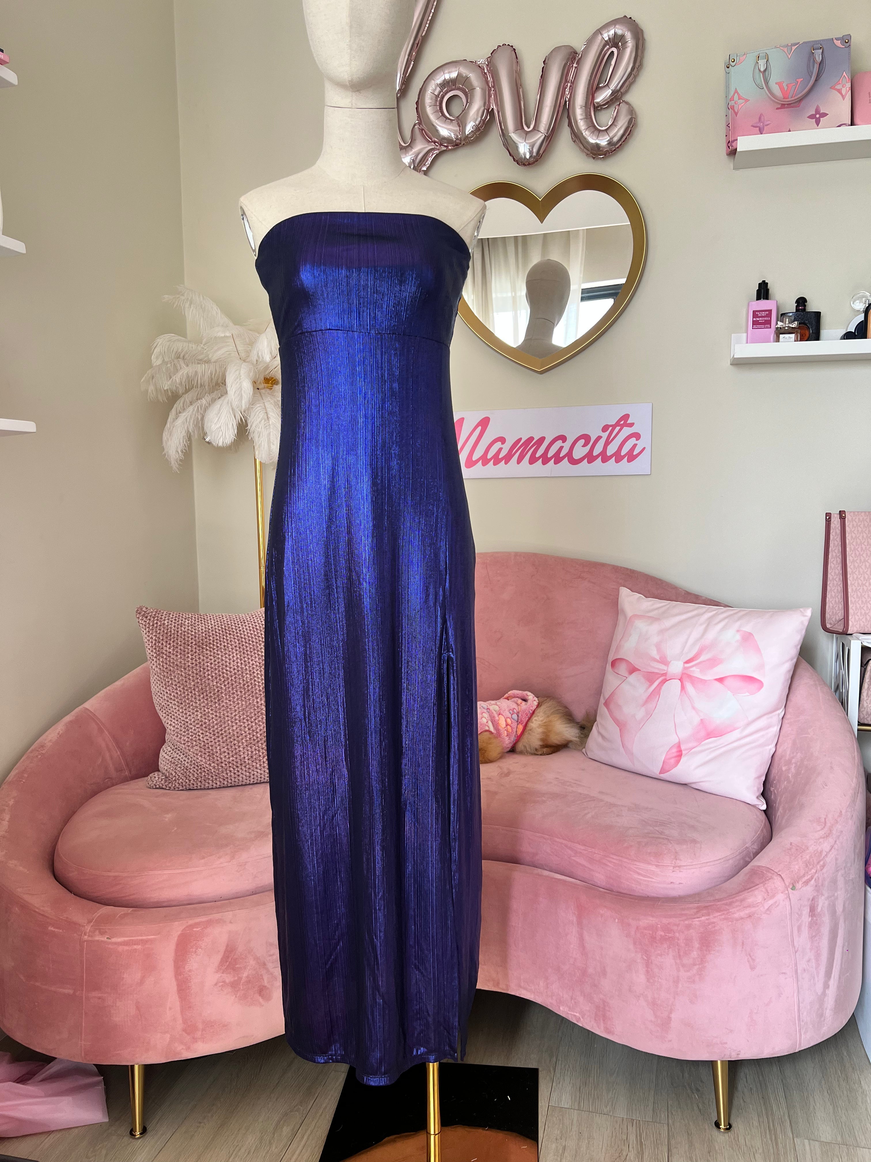 Forever 21 Dress Long Shiny Blue Small