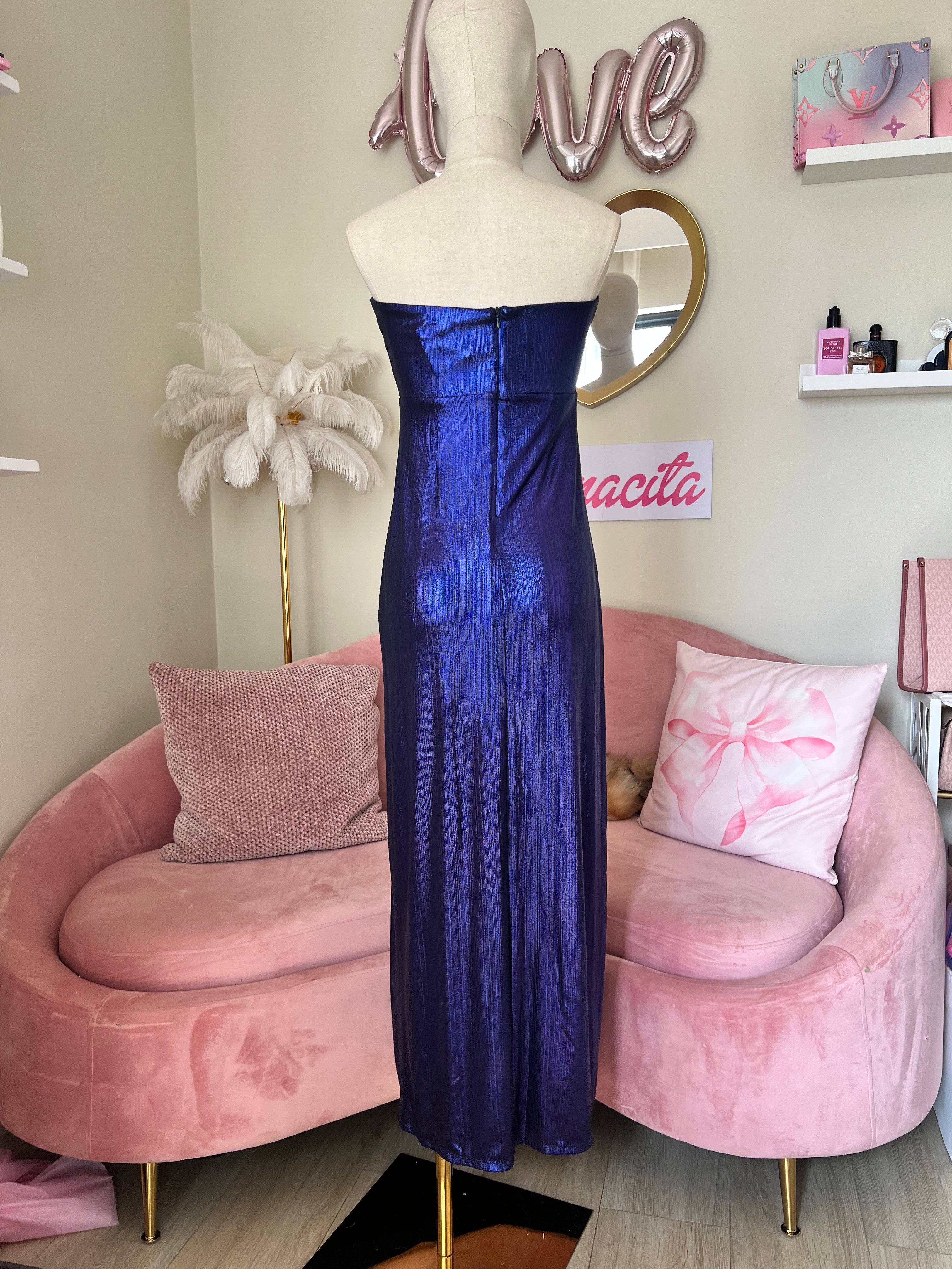 Forever 21 Dress Long Shiny Blue Small