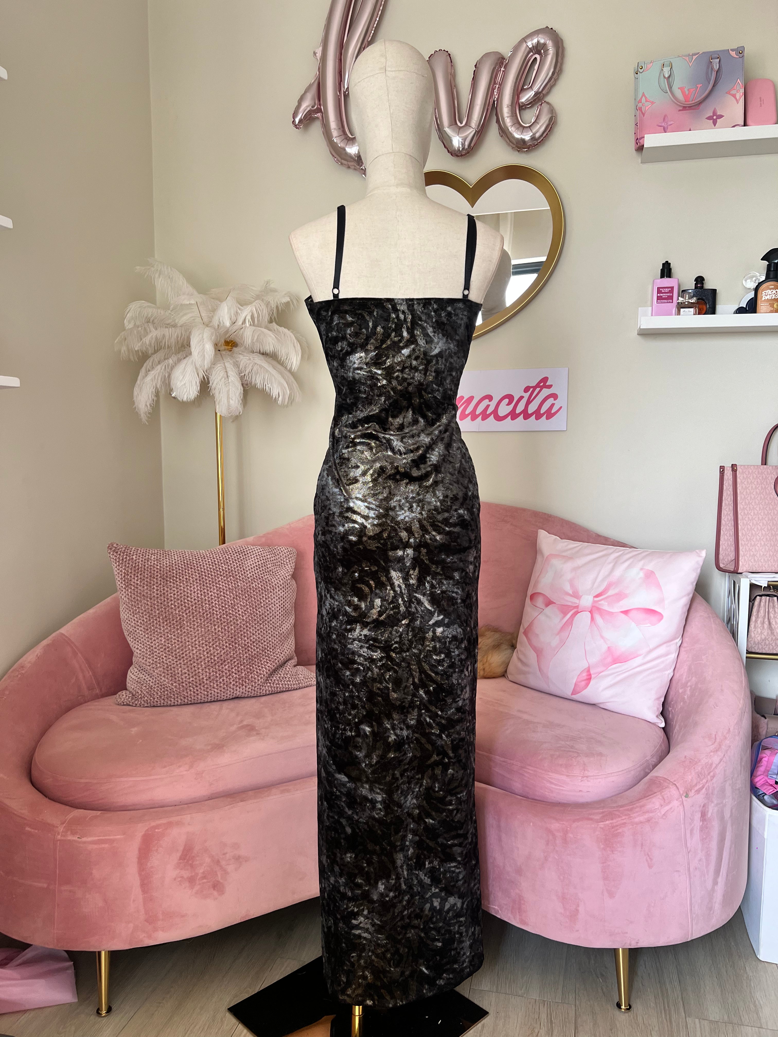 Bebe Dress Long Black and Gold