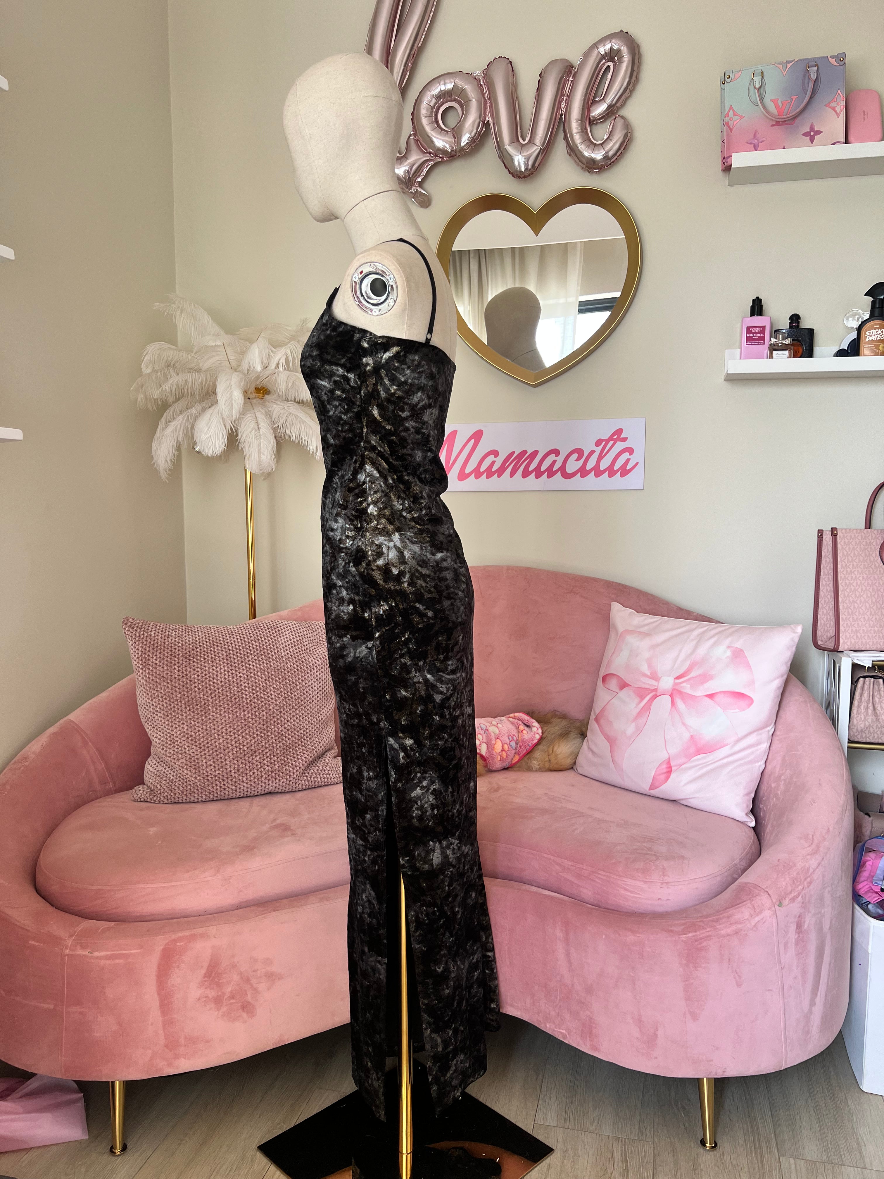 Bebe Dress Long Black and Gold