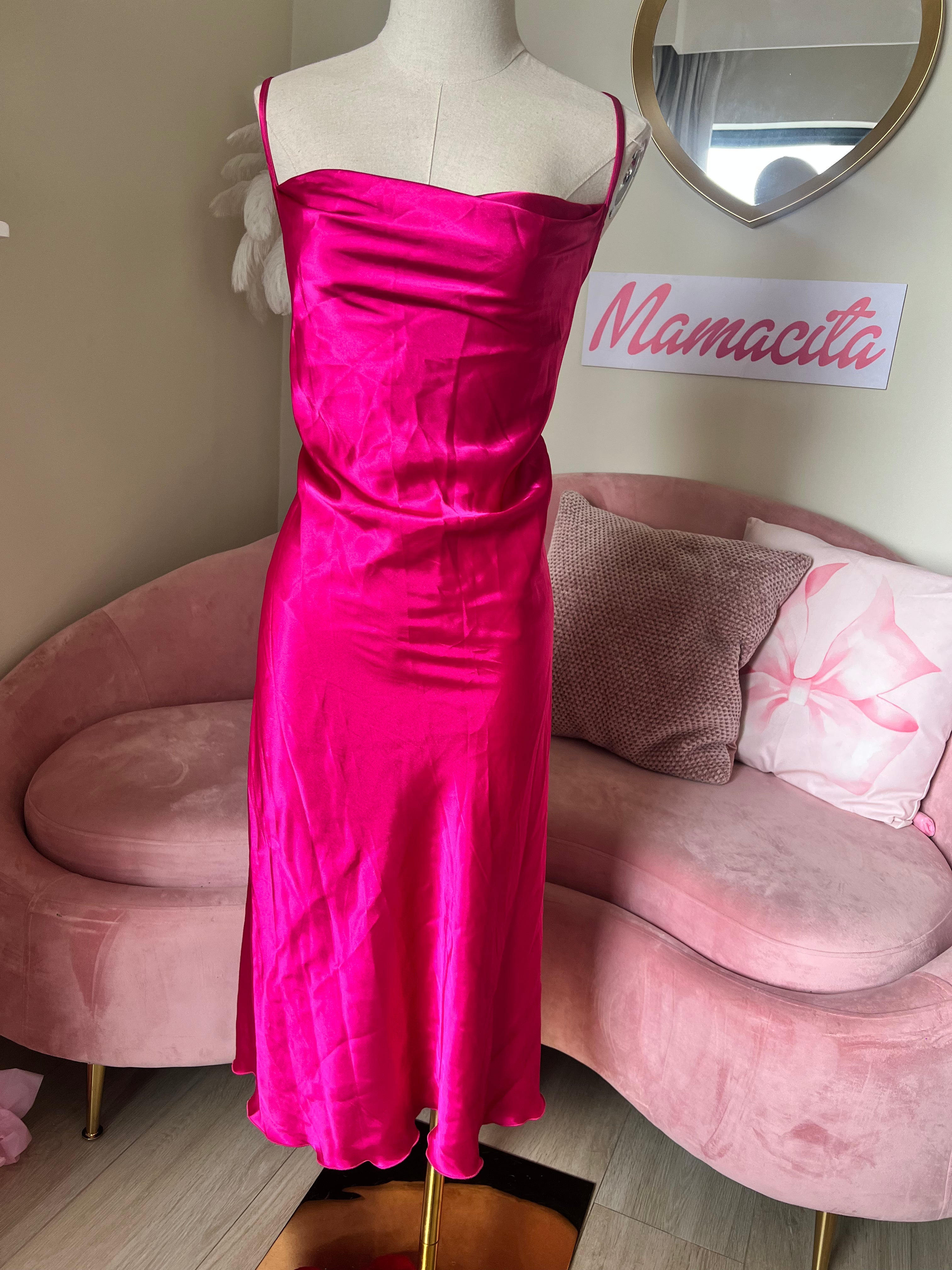 Bebe Dress Long Fuscia Satin