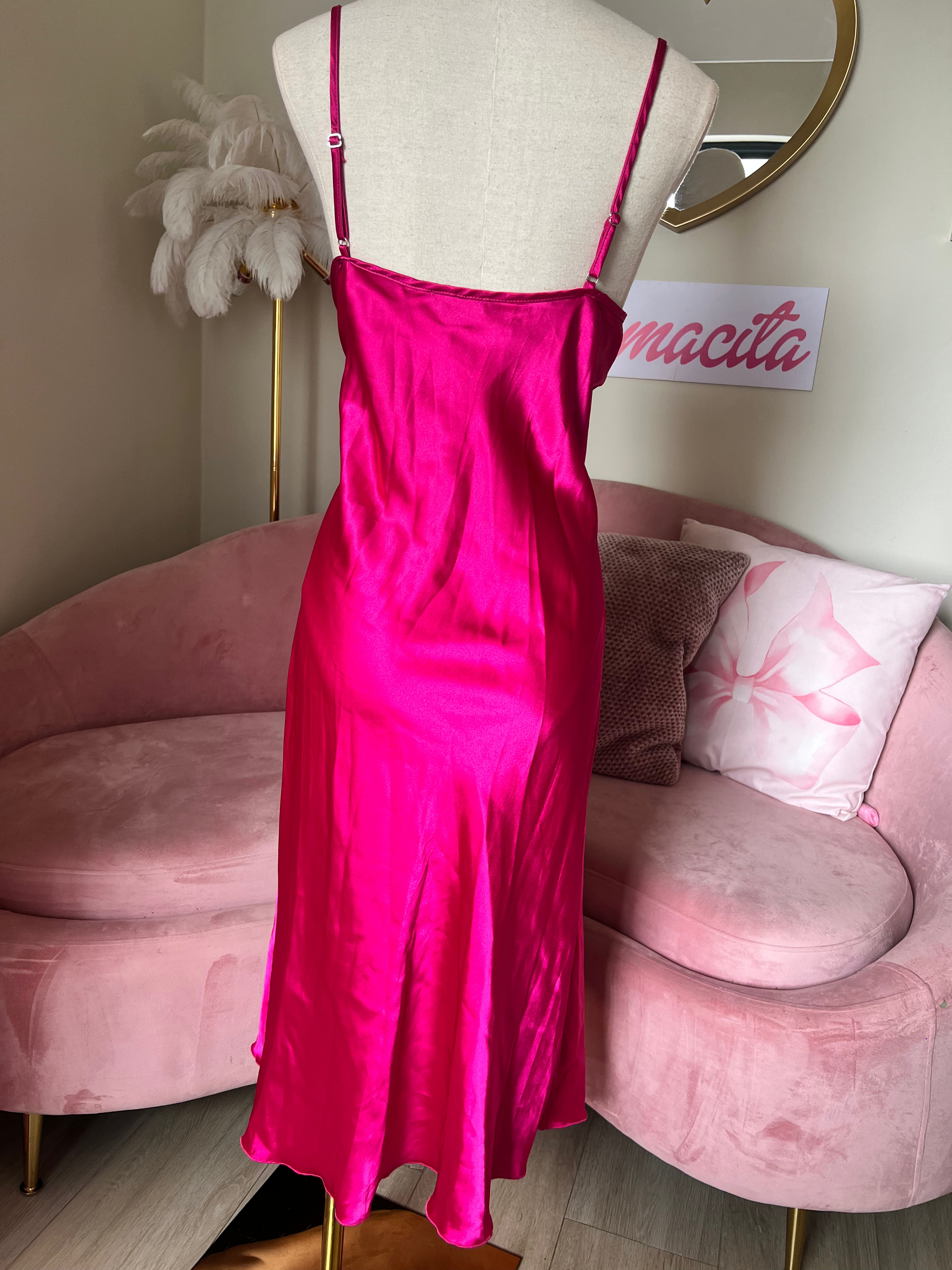 Bebe Dress Long Fuscia Satin