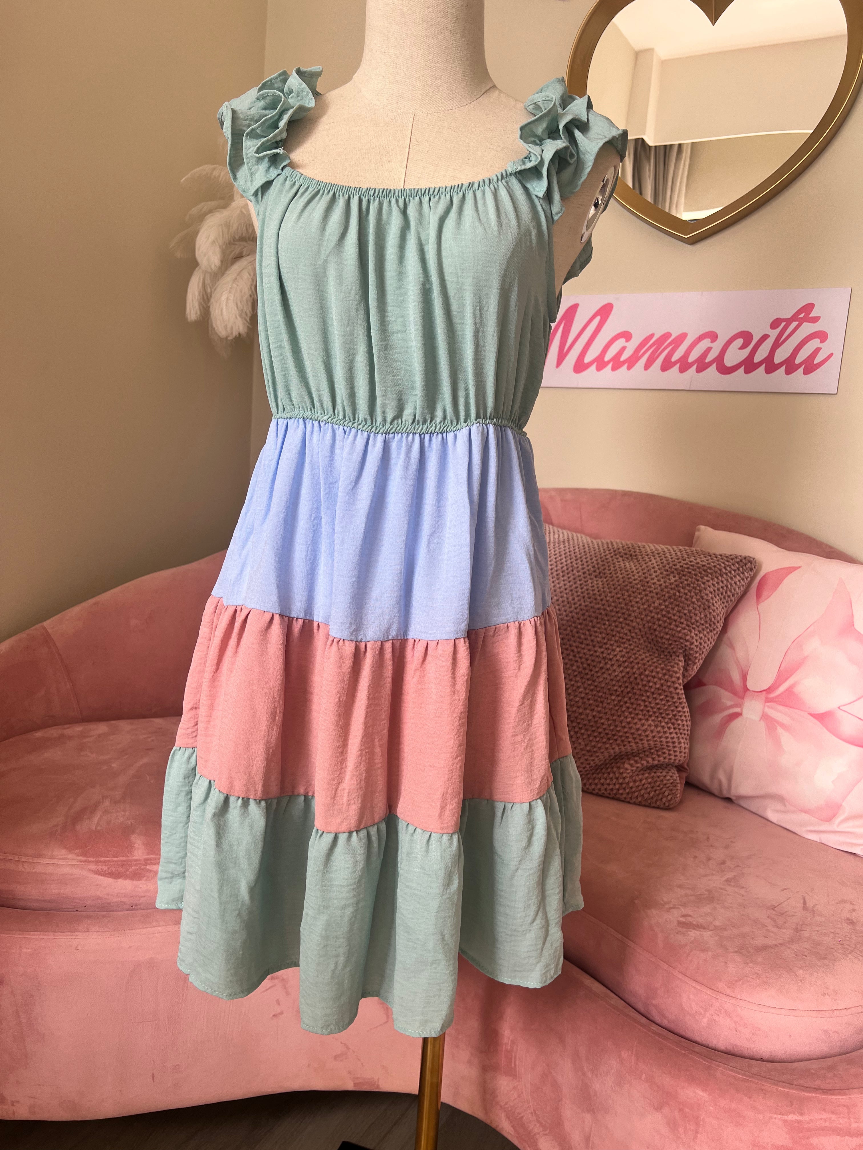 Mokara Dress Short Tri colour Free size