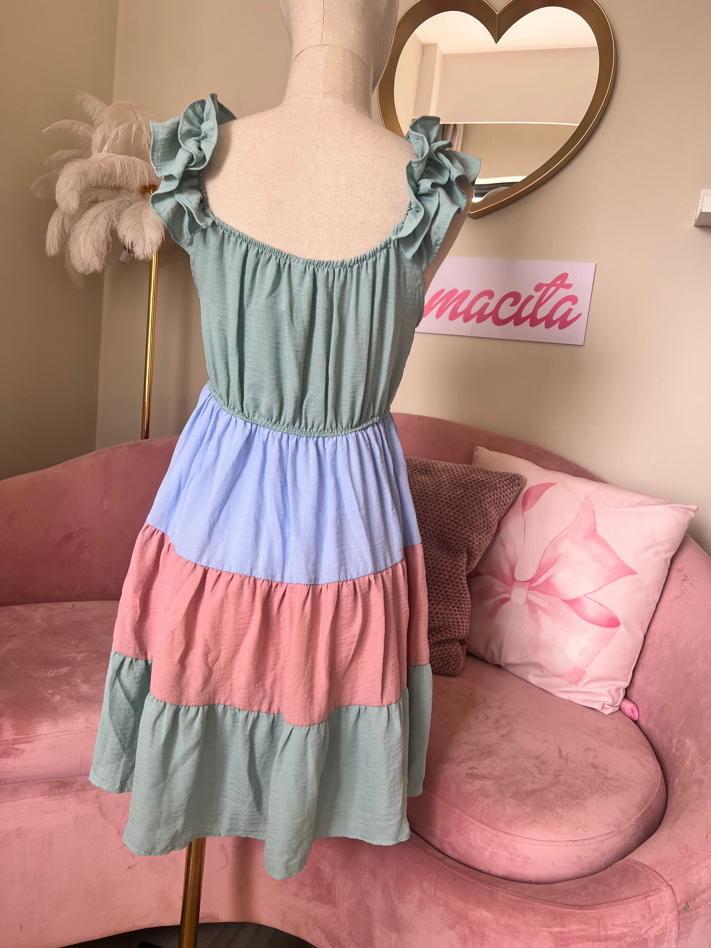 Mokara Dress Short Tri colour Free size