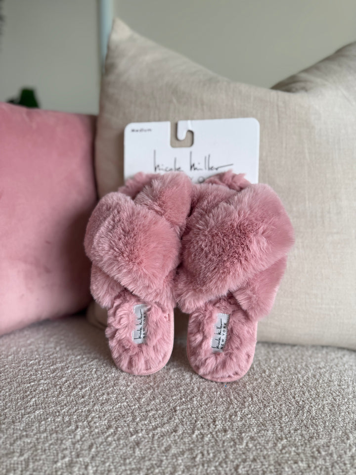 Dusty  rose fuzzy slippers Nicole Miller