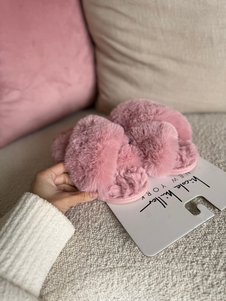 Dusty  rose fuzzy slippers Nicole Miller