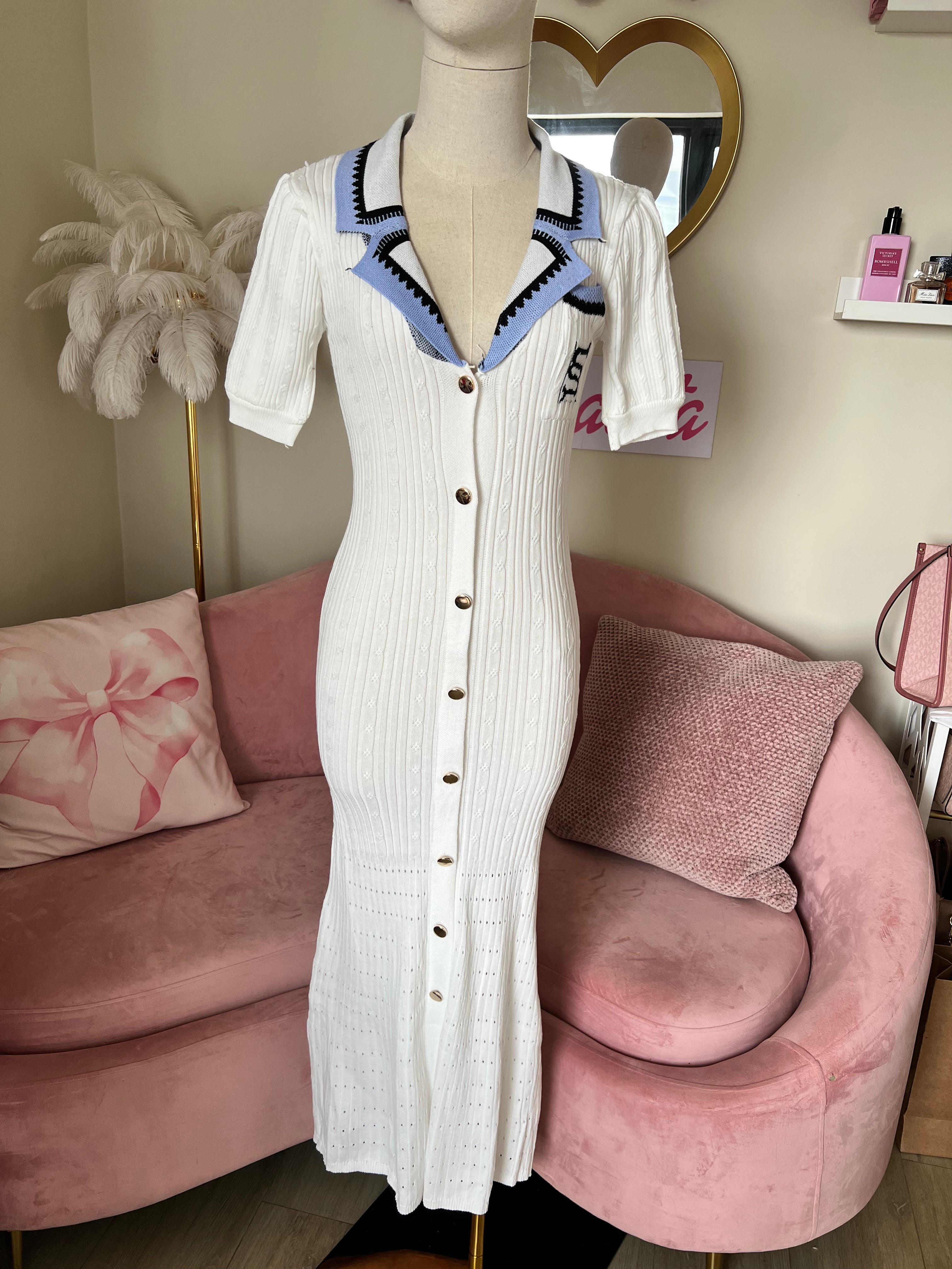 Zaras Dress Long Blue & White S/M