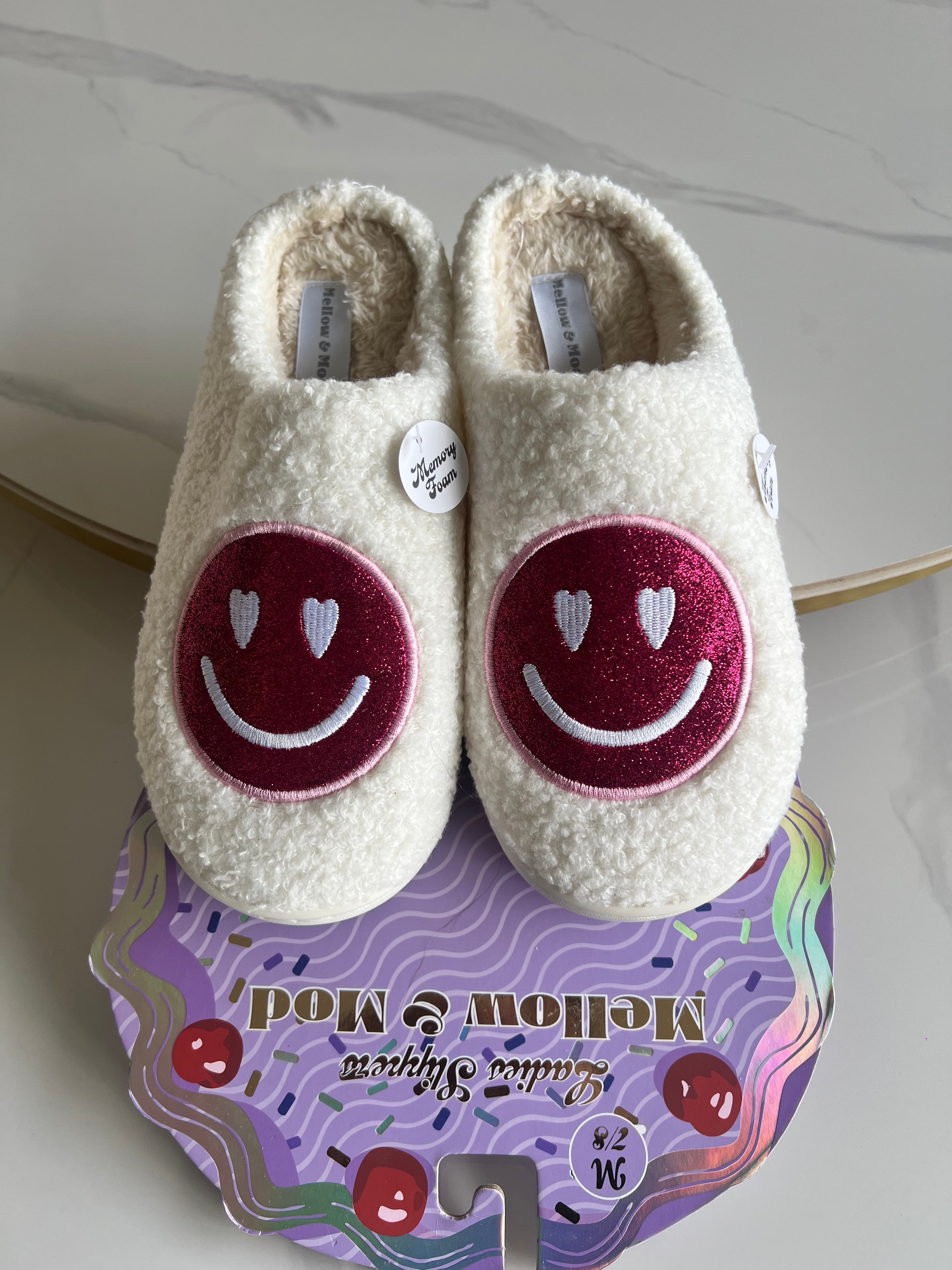 Pink Happy Face Slippes Mellow and Mod Medium