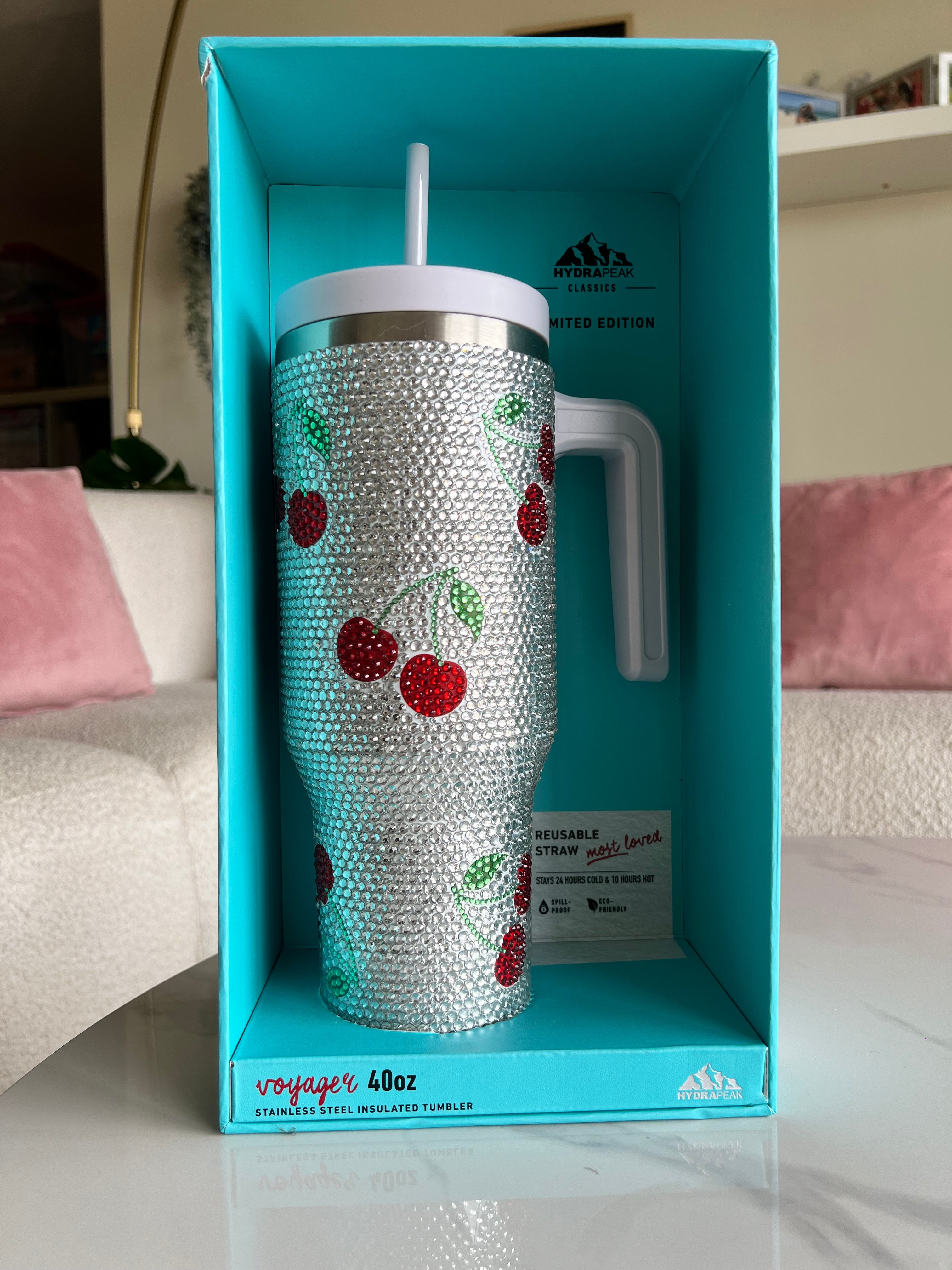 Hydrapeak Bedazzled Silver Cherries Tumbler Boxed