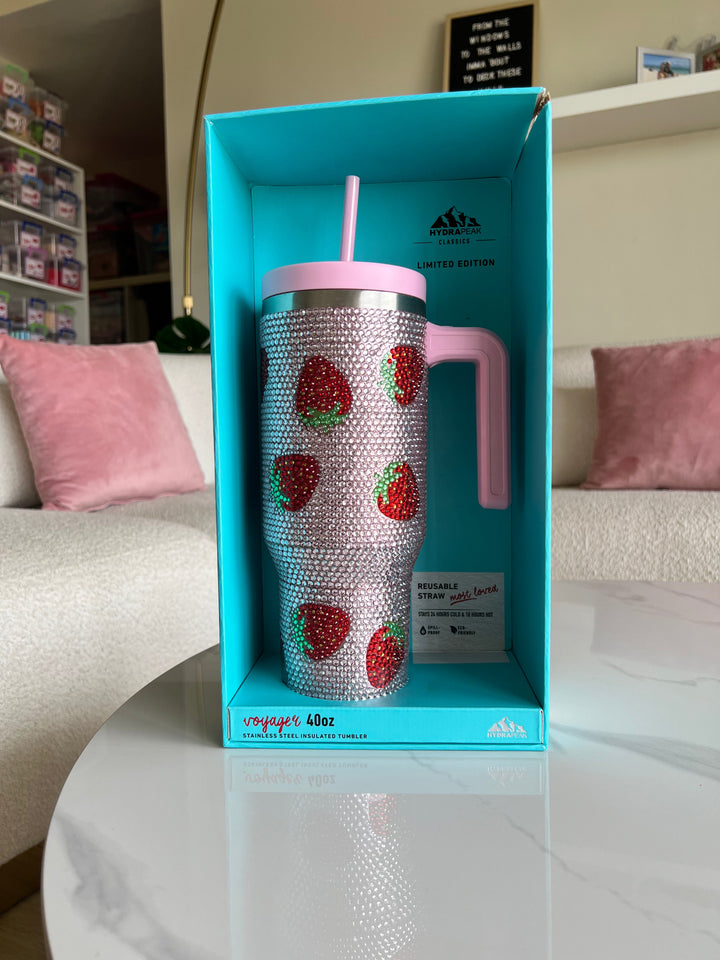 Hydrapeak Pink Bedazzled Strawberries Tumbler Boxed