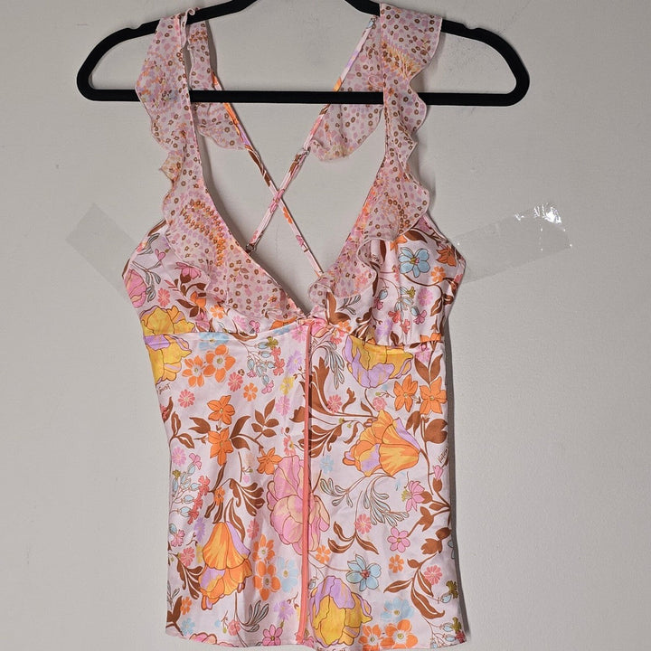 Victorias secret pink orange satin pajama top S/M